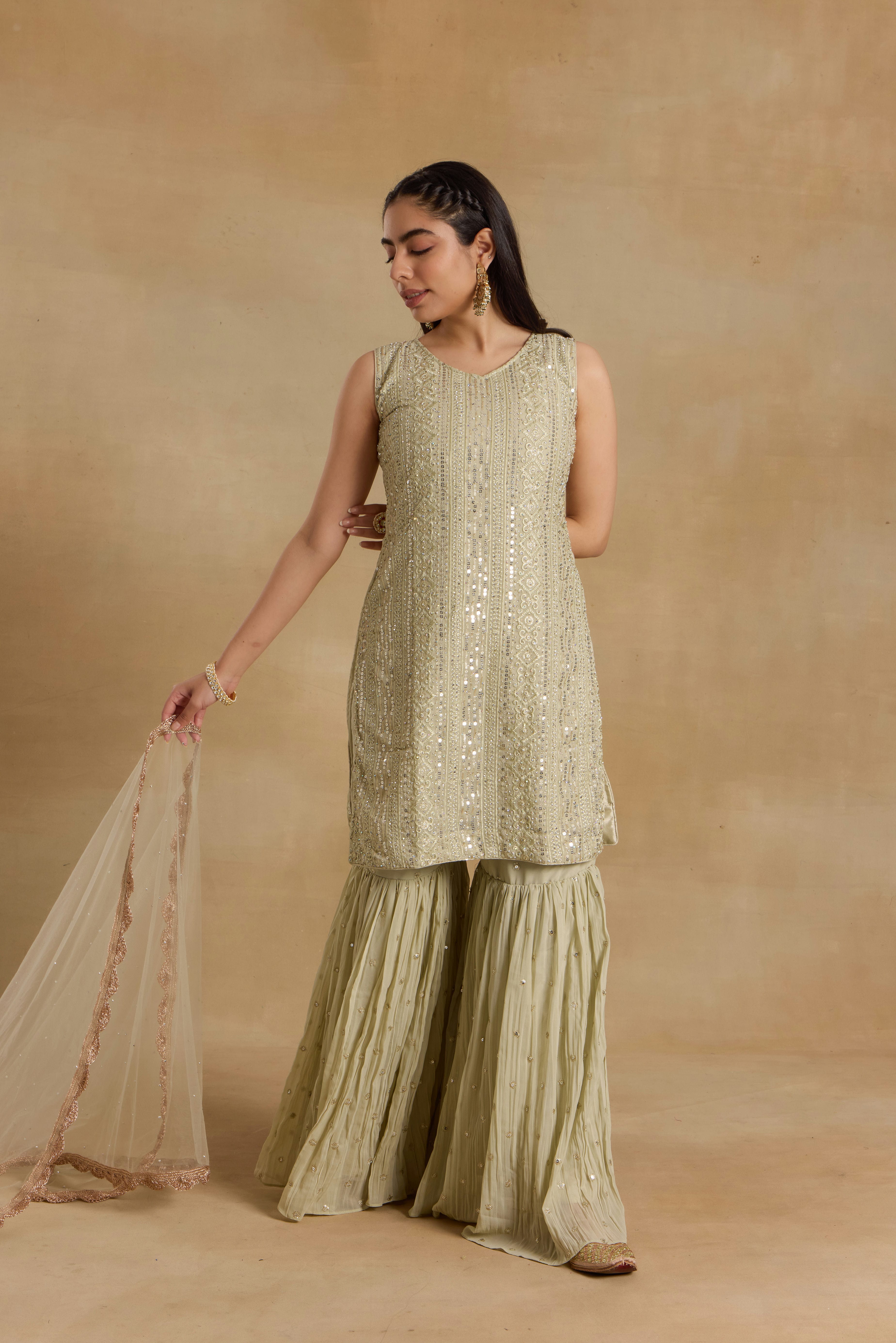 Alaya Heer Pistachiao Green Kurta With Sharara Set