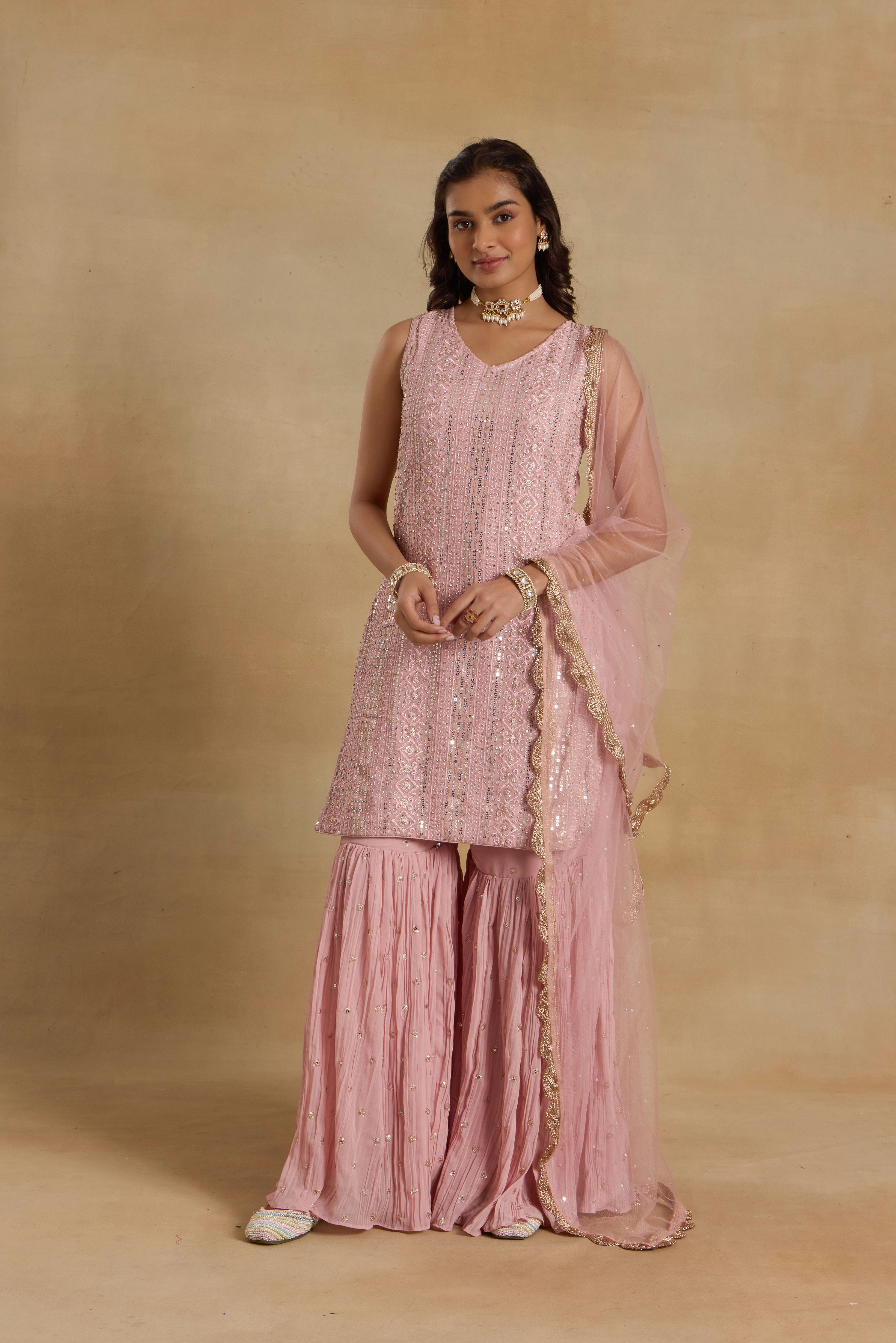 Alaya Heer Pastel Pink Kurta Sharara Set