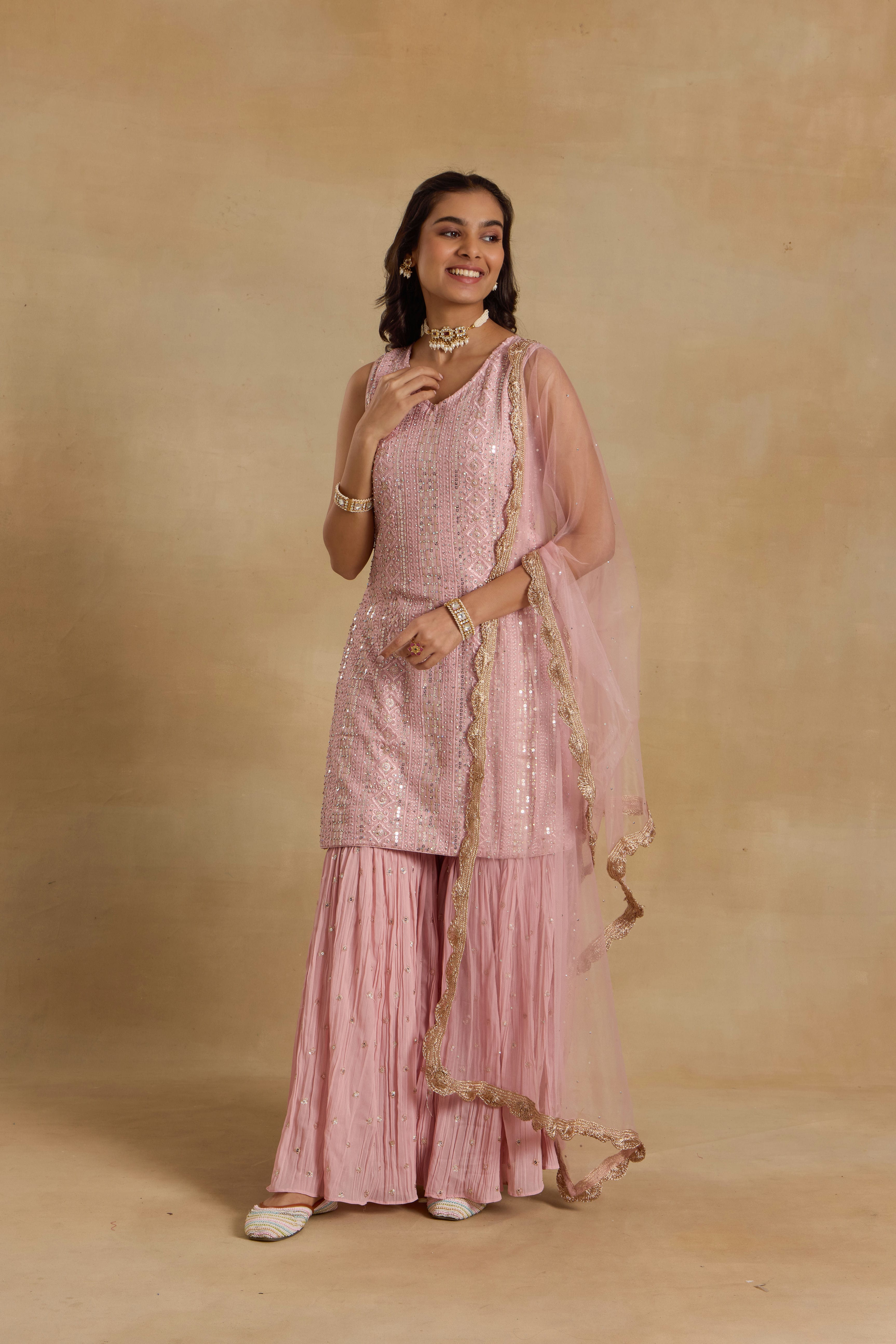 Alaya Heer Pastel Pink Kurta Sharara Set