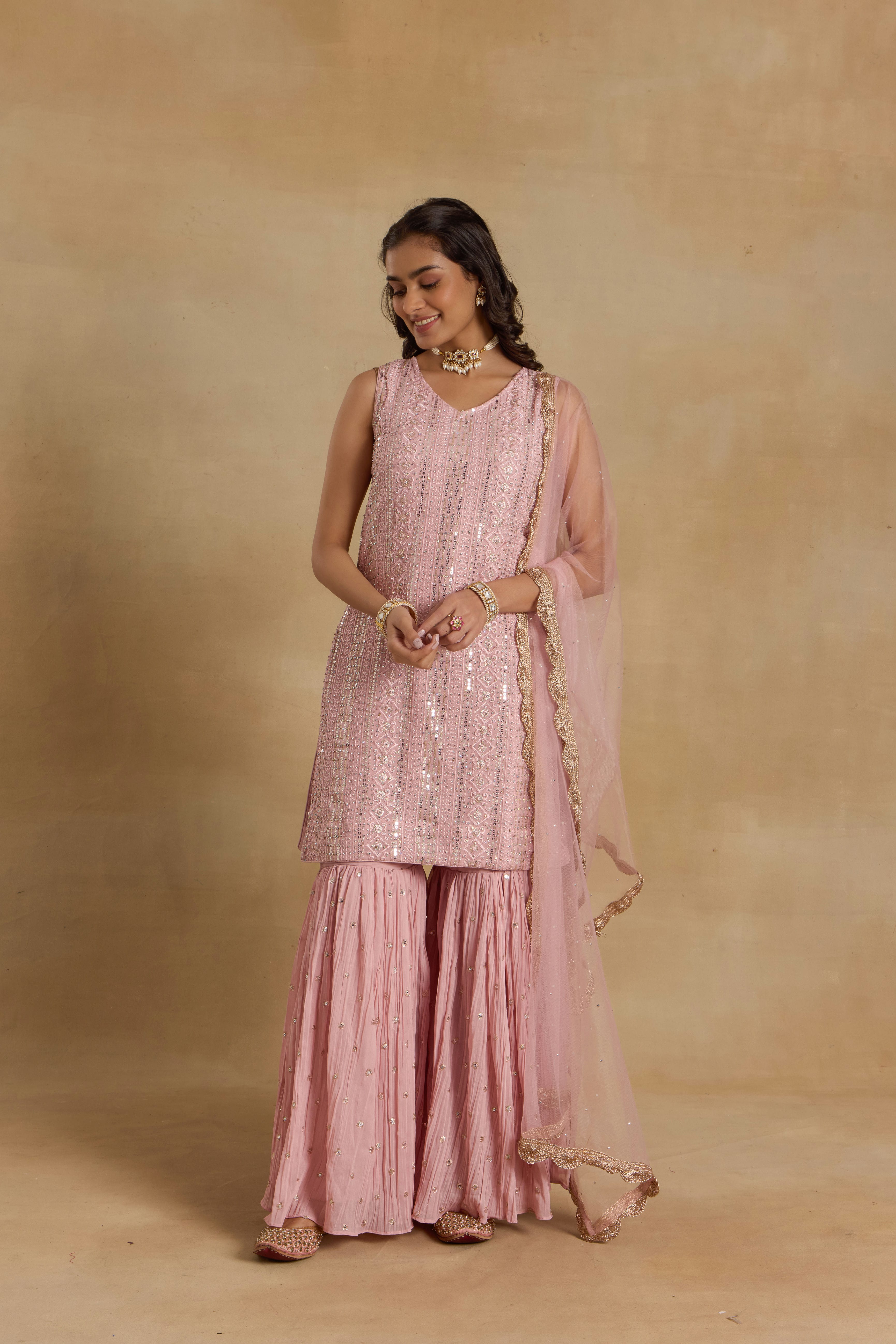 Alaya Heer Pastel Pink Kurta Sharara Set