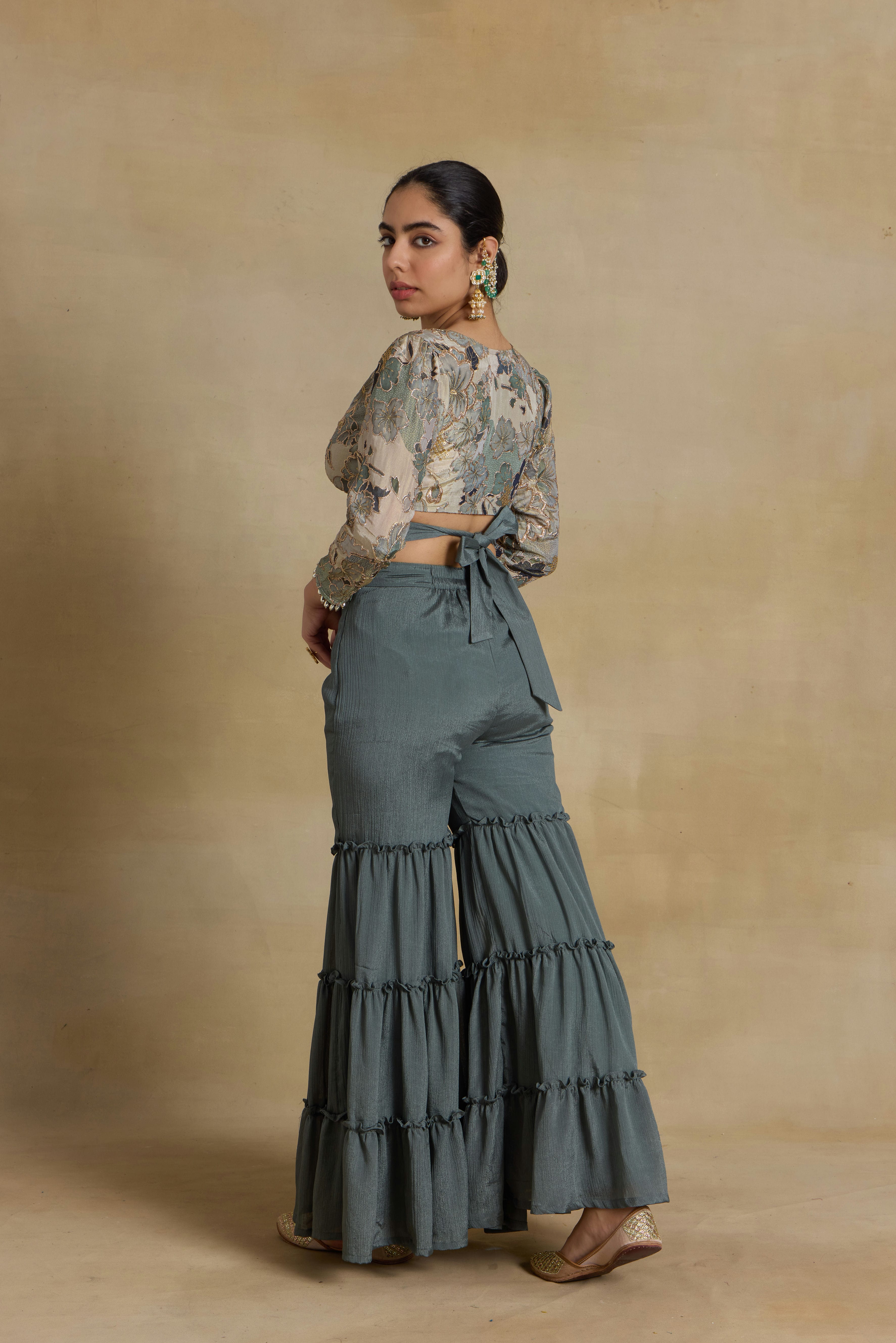 Alaya Noor Teal Gharara with Wrap Blouse