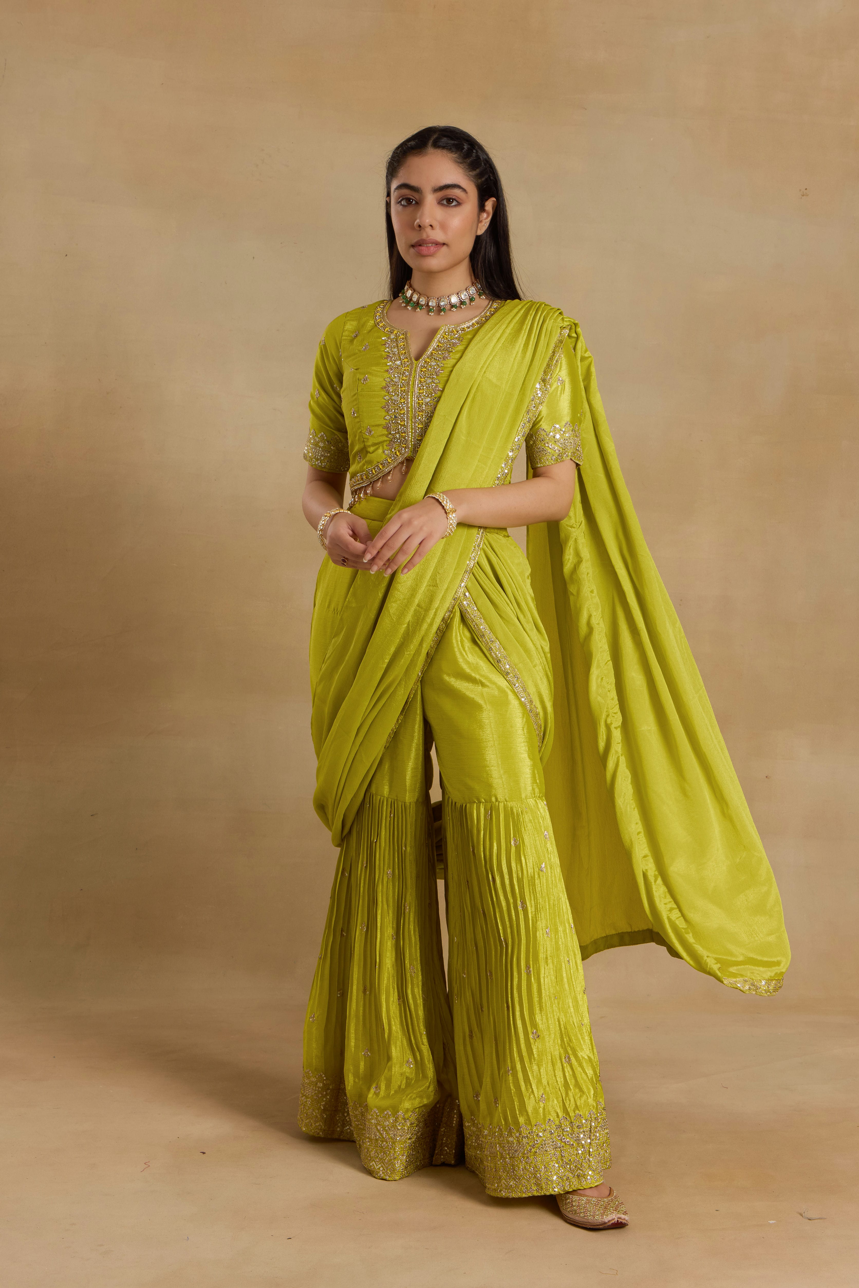 Alaya Heer Zesty Lemon Pant Sari Set