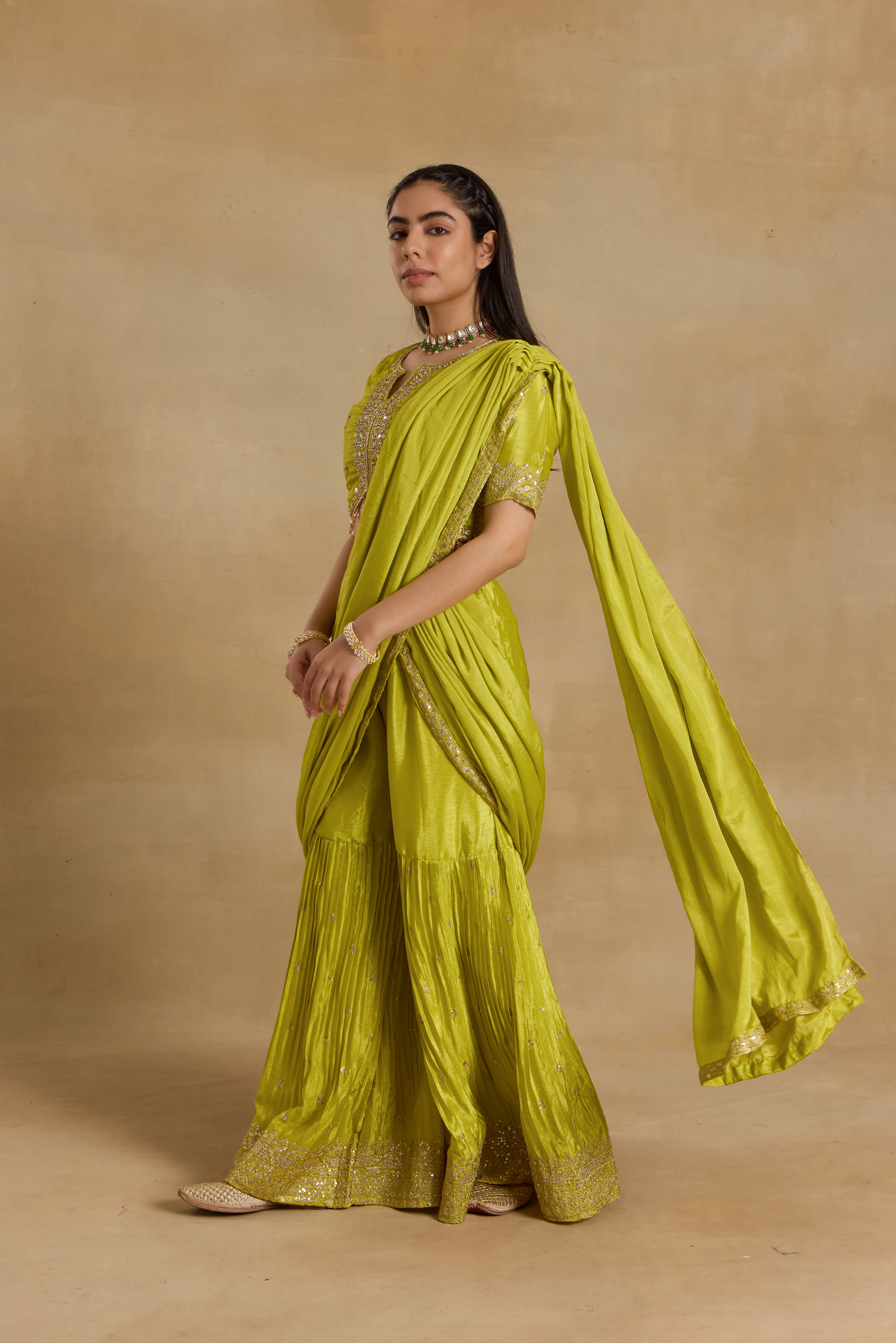 Alaya Heer Zesty Lemon Pant Sari Set