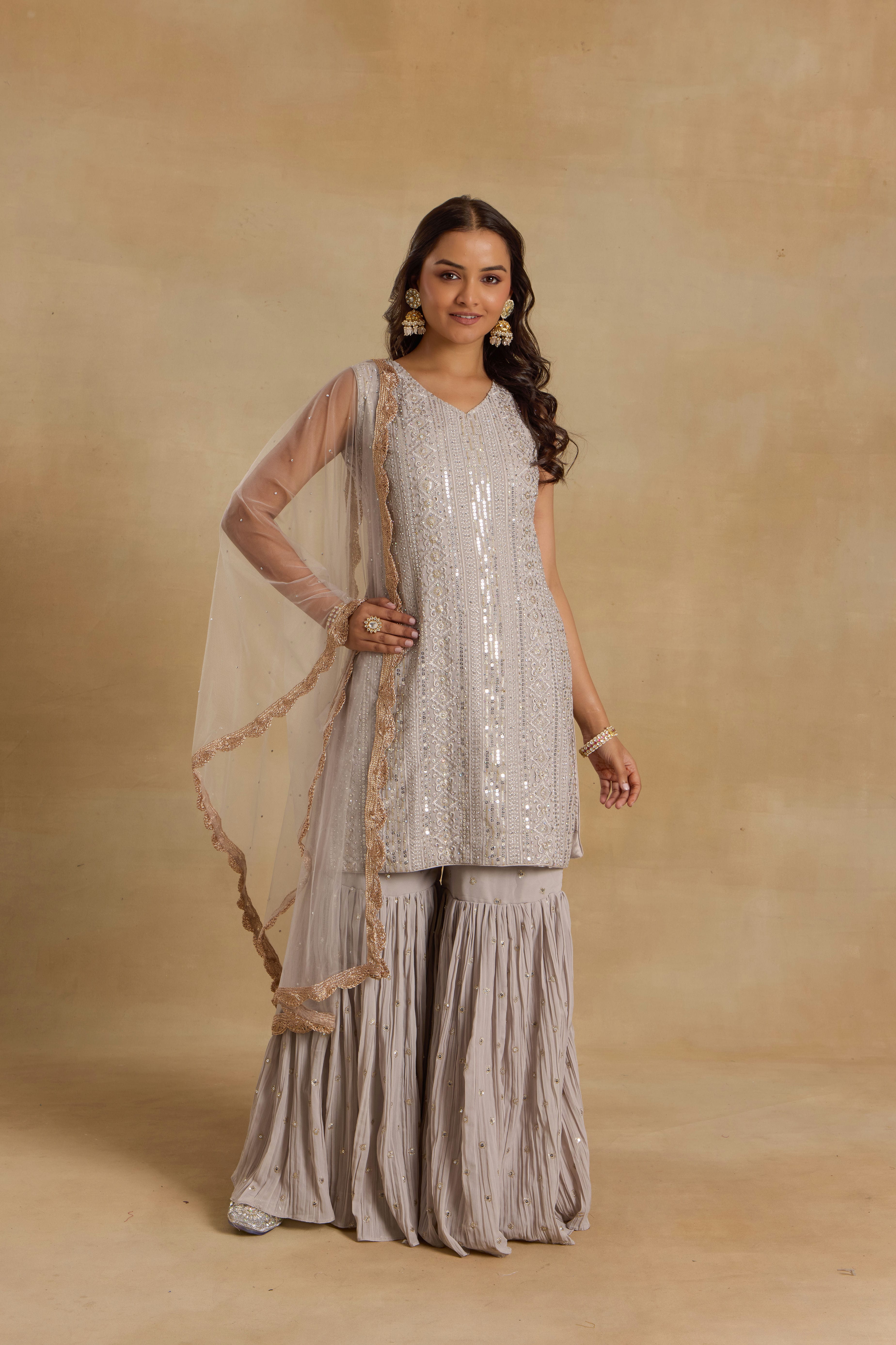 Alaya Heer Serene Grey Kurta With Sharara Set