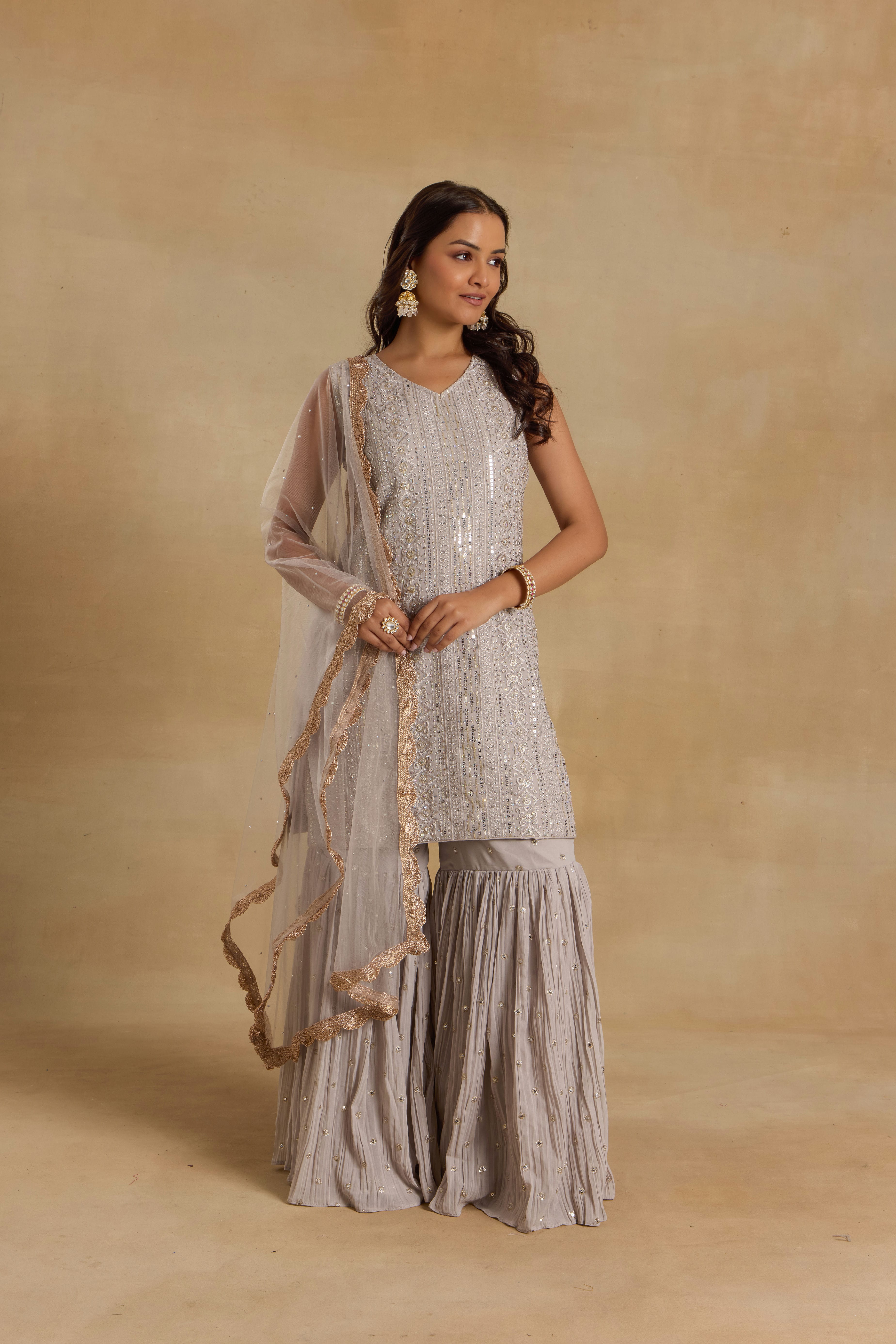 Alaya Heer Serene Grey Kurta With Sharara Set