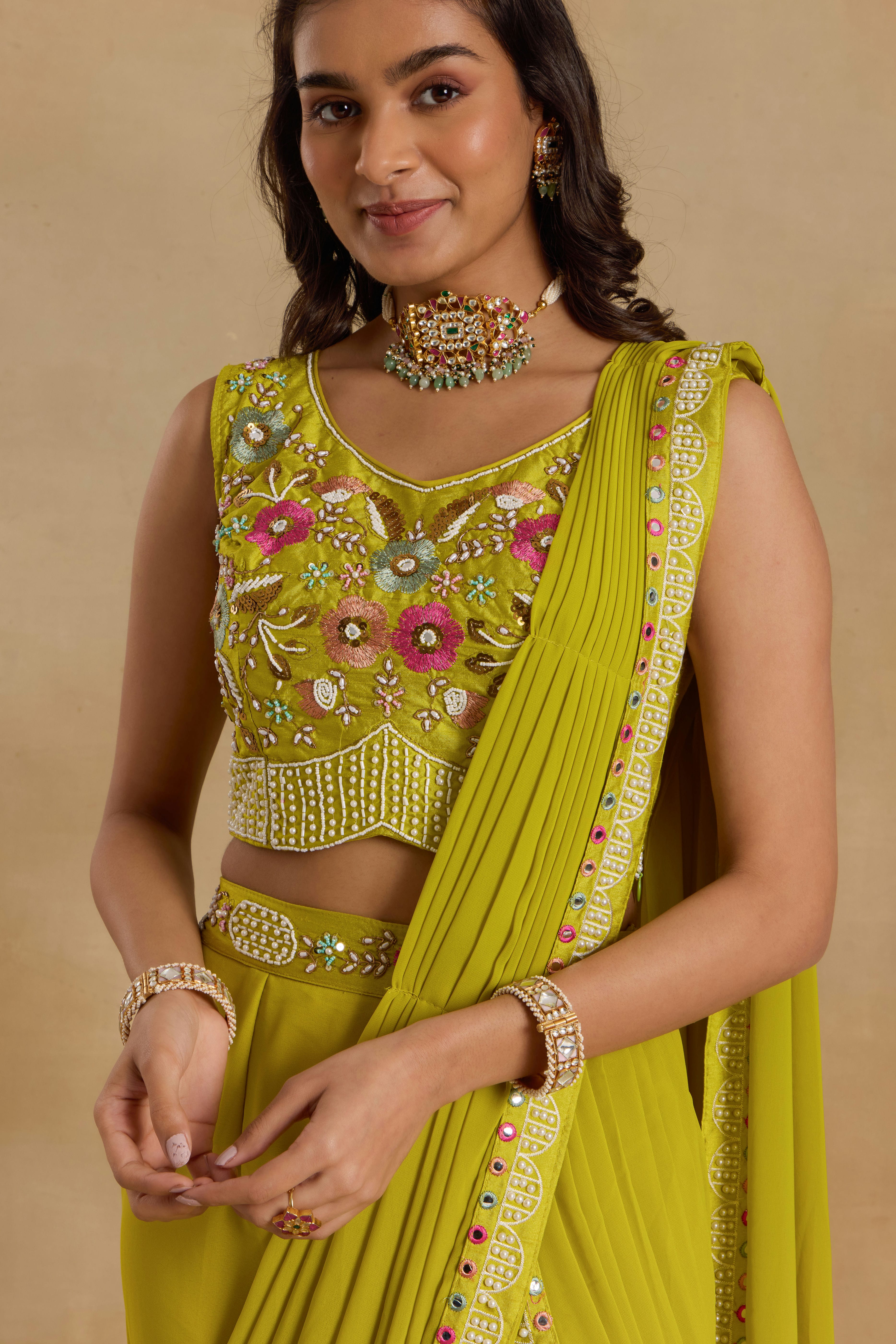 Alaya Heer Tangy Lime Garara Sari Set