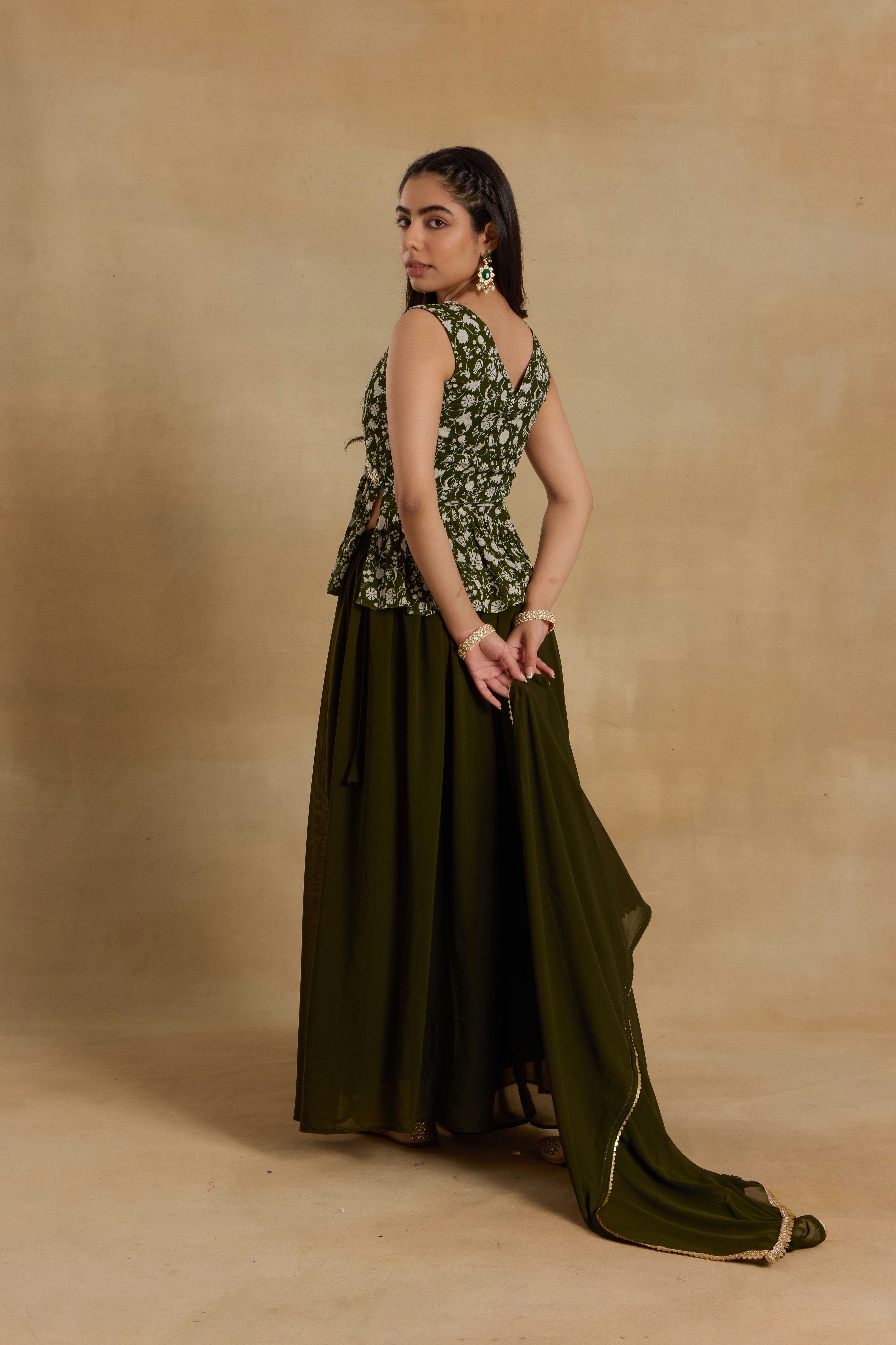 Alaya Heer Lush Mehendi Green Peplum Sharara Set