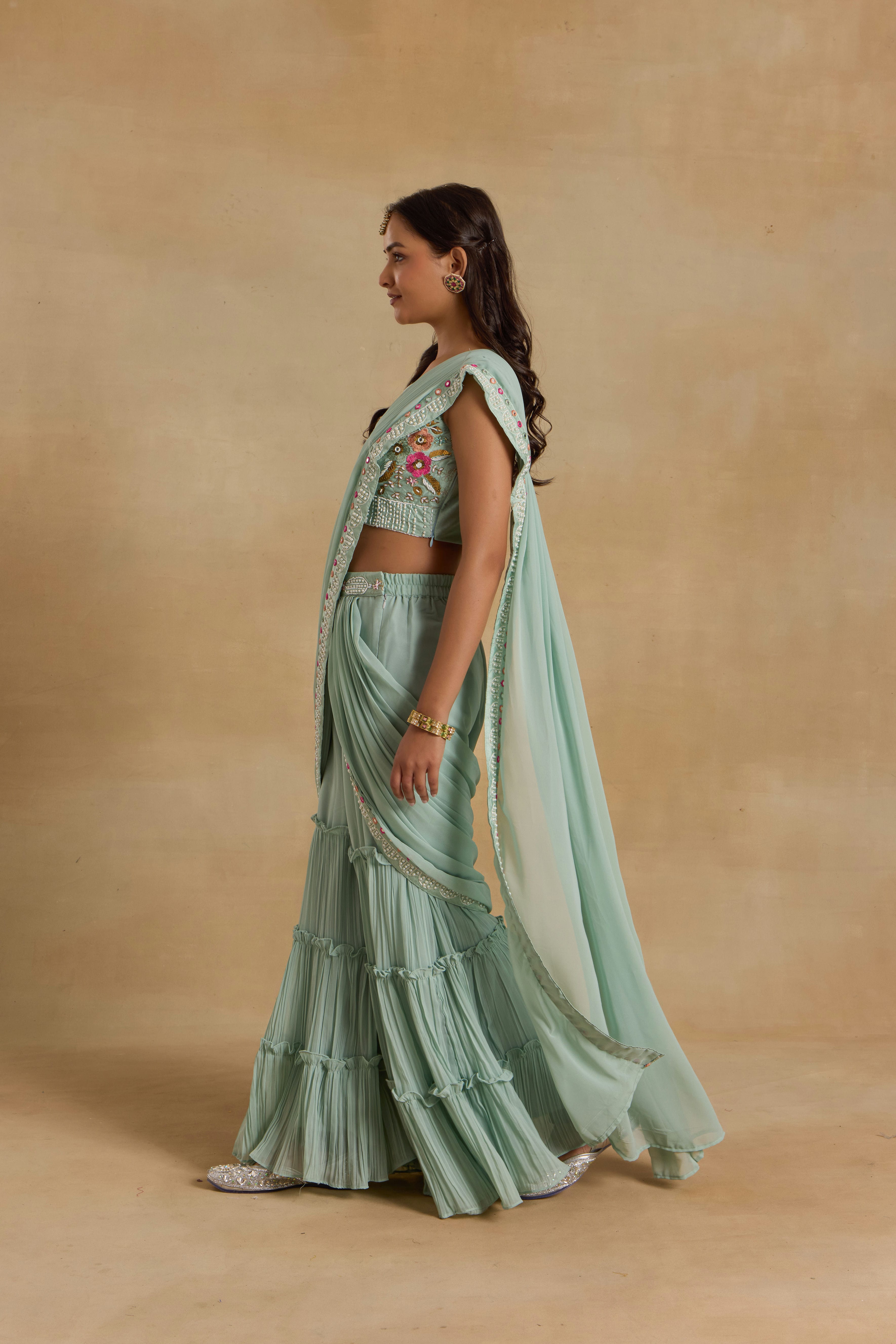 Alaya Heer Aqua Blue Garara Sari Set