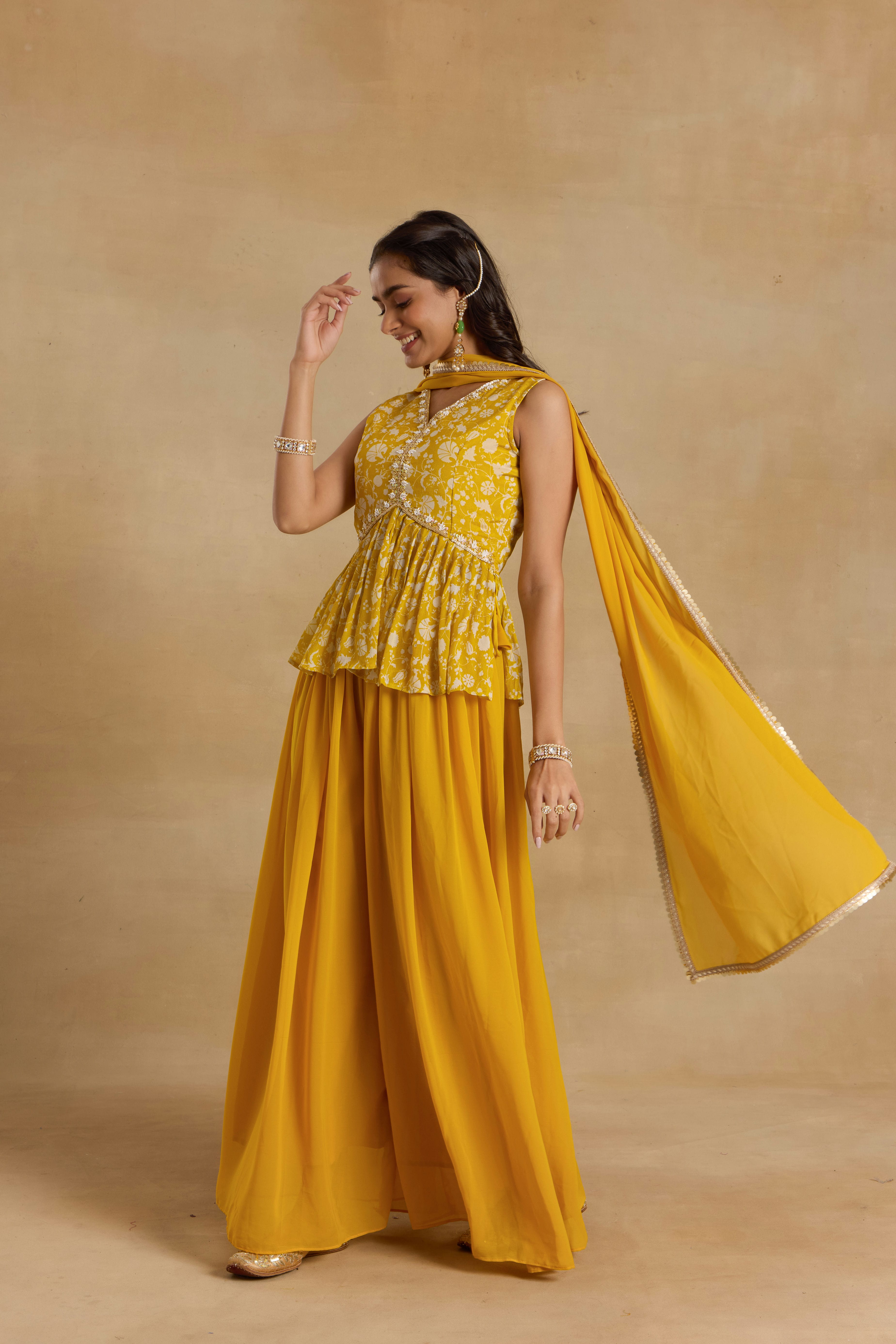 Alaya Heer Haldi Yellow Peplum Sharara Set