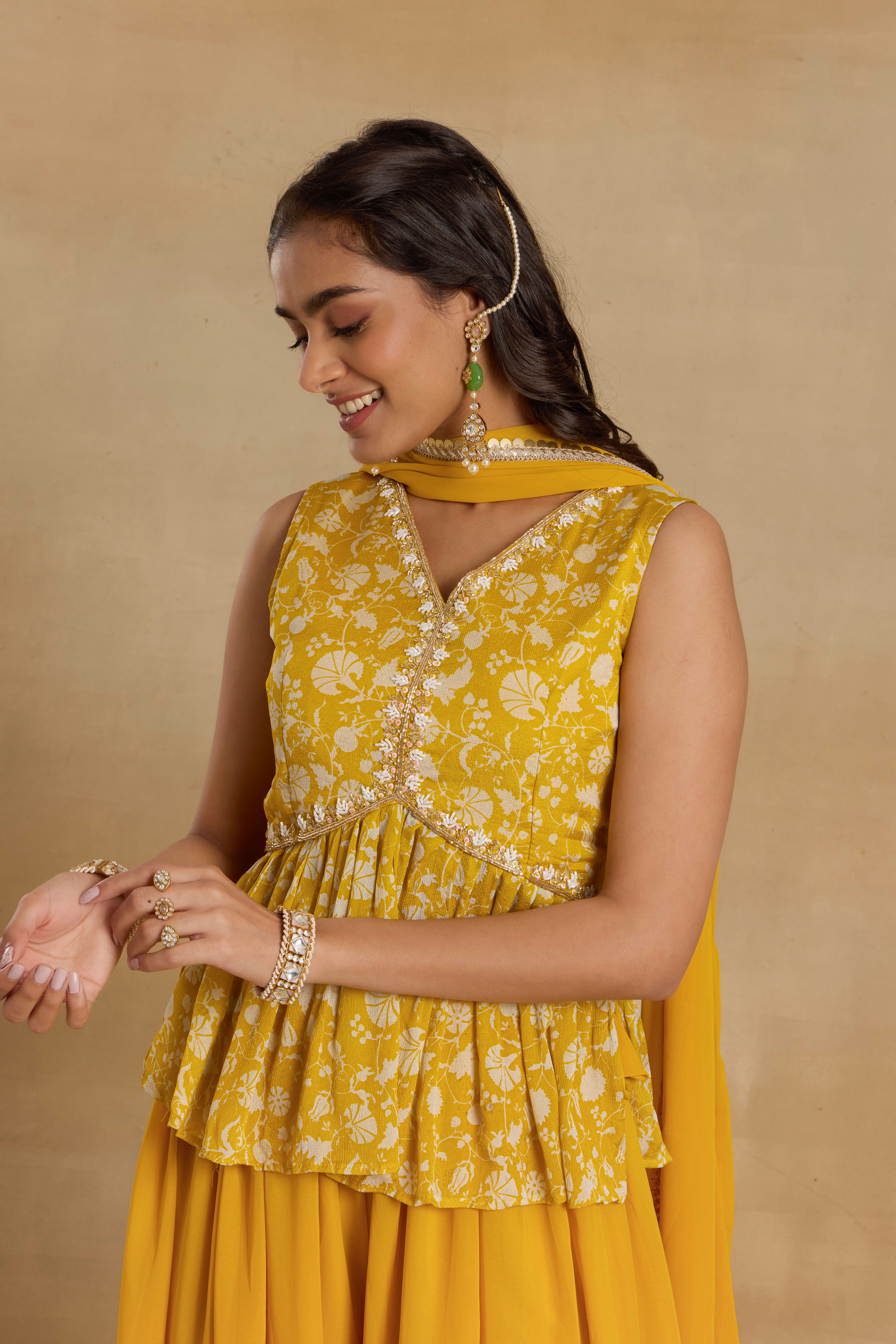 Alaya Heer Haldi Yellow Peplum Sharara Set