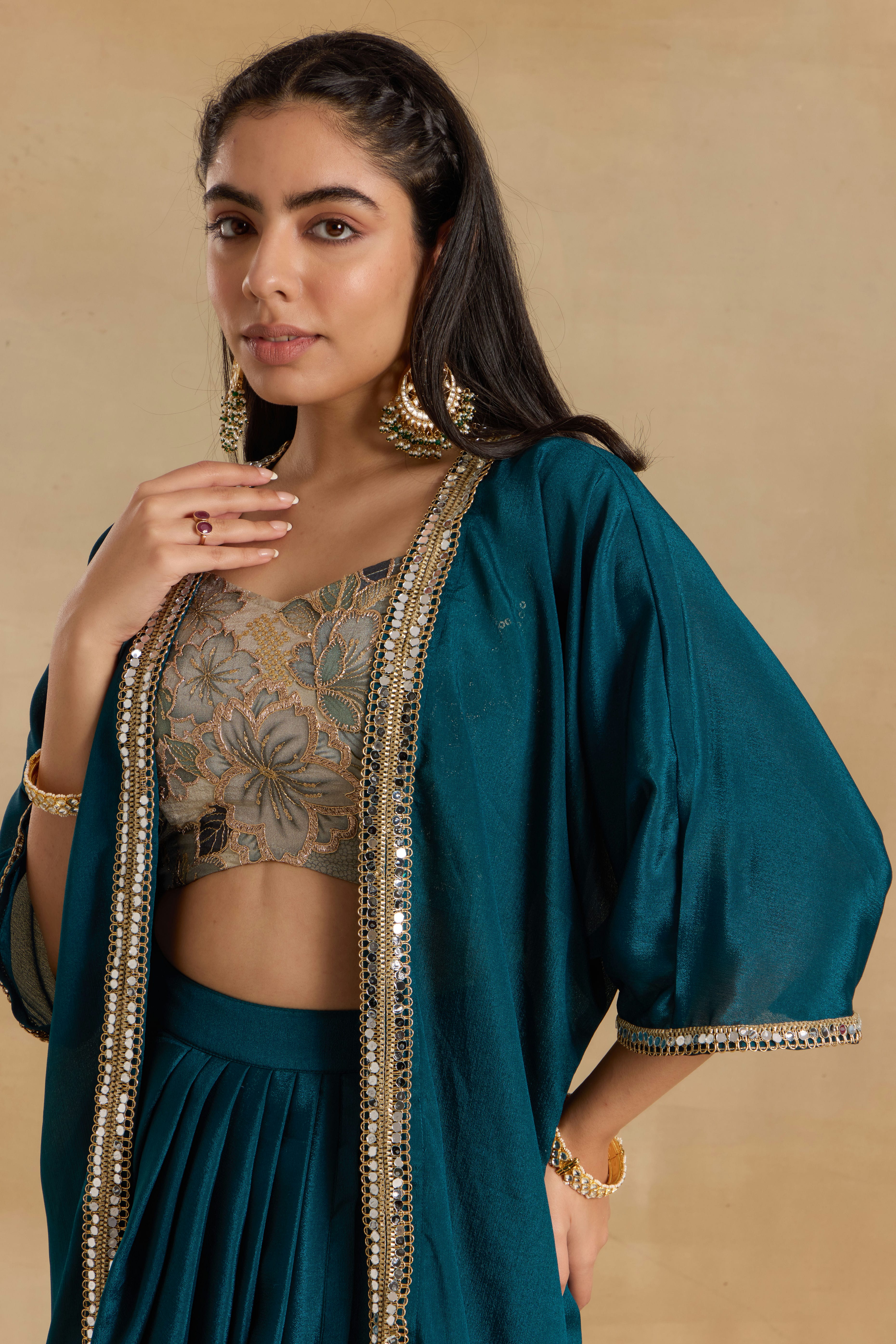 Alaya Heer Teal Trendy Draped Skirt Set