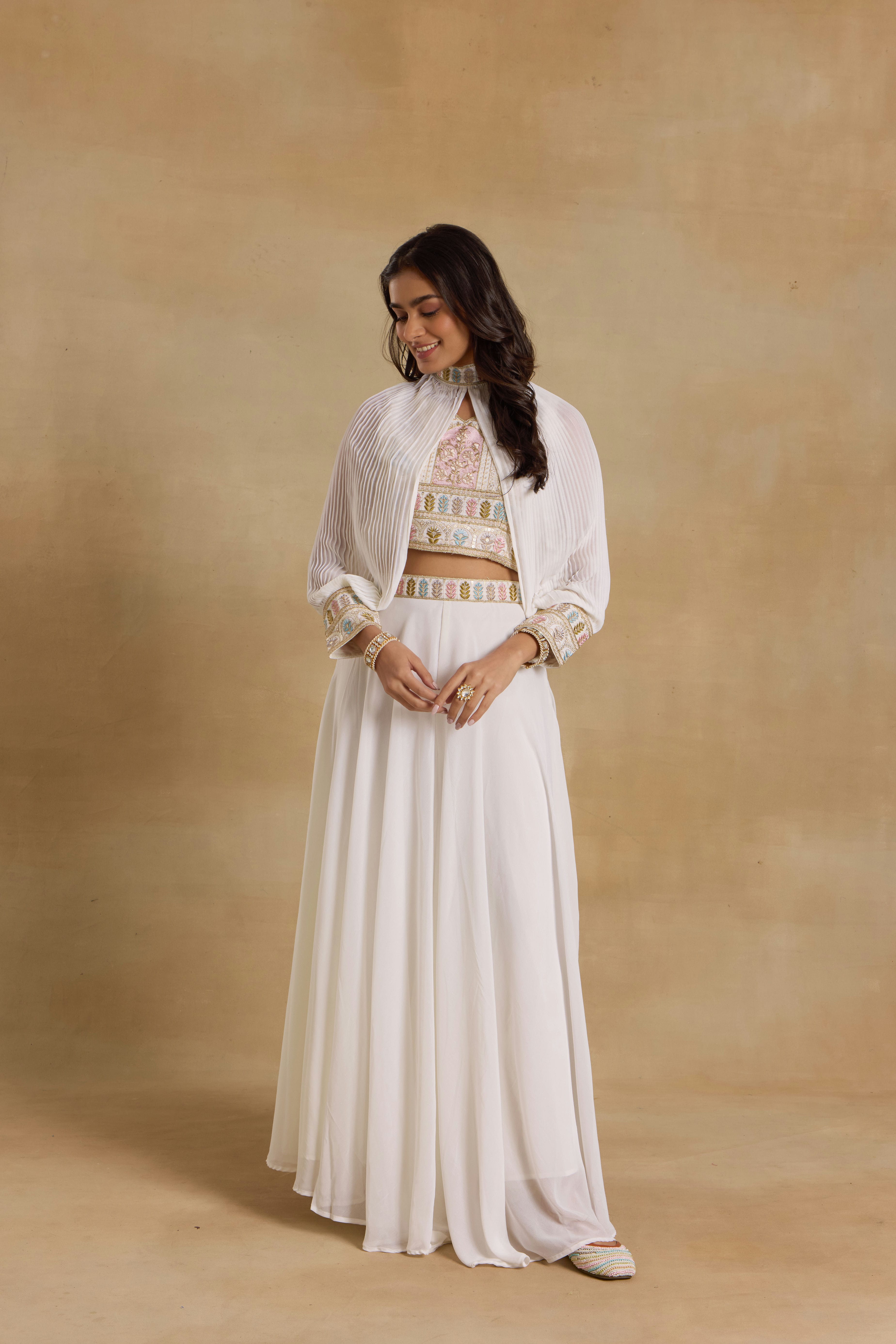 Alaya Heer Masakali White Sharara Set With Cape