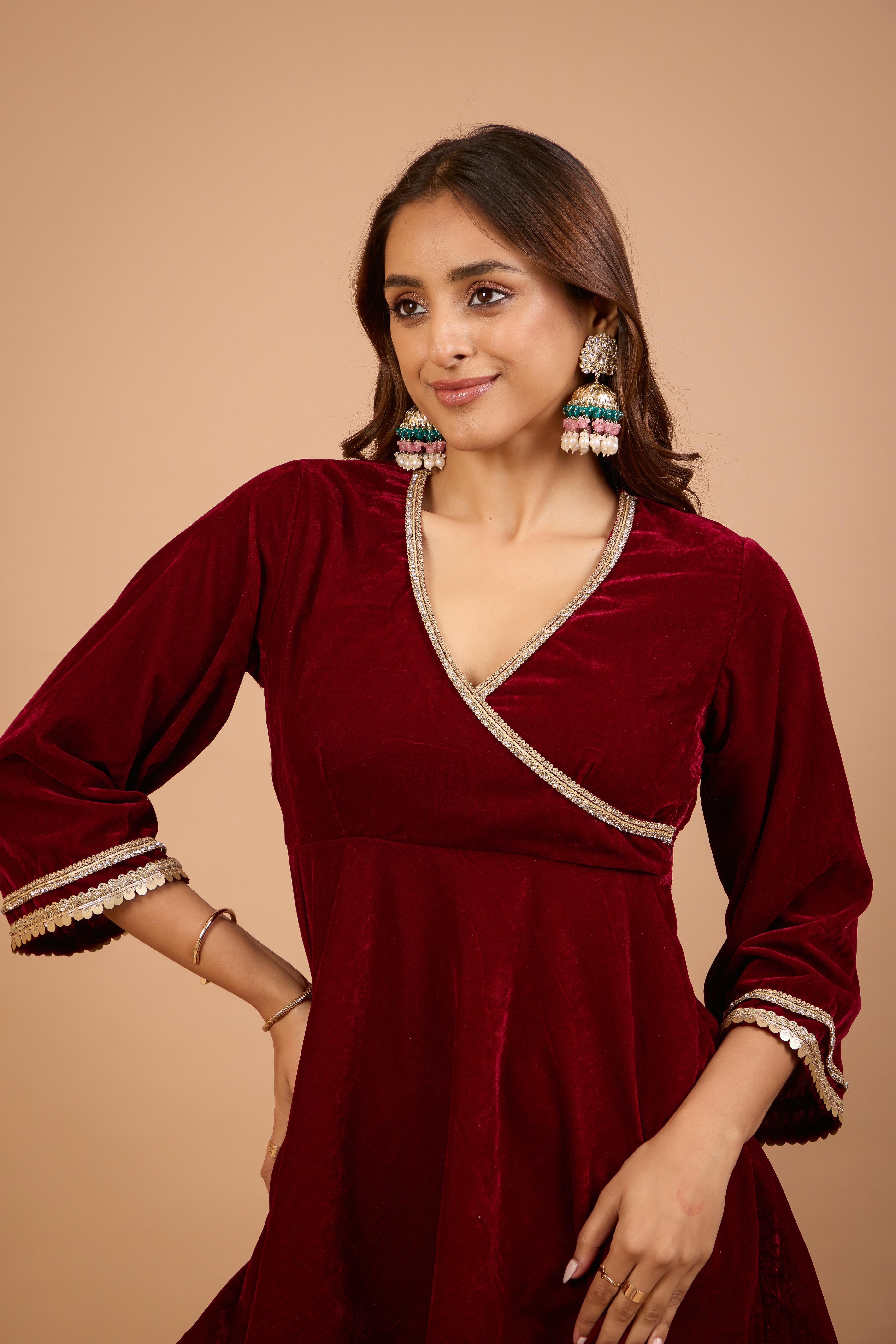 Alaya Jugni Plum Red Peplum Kurta