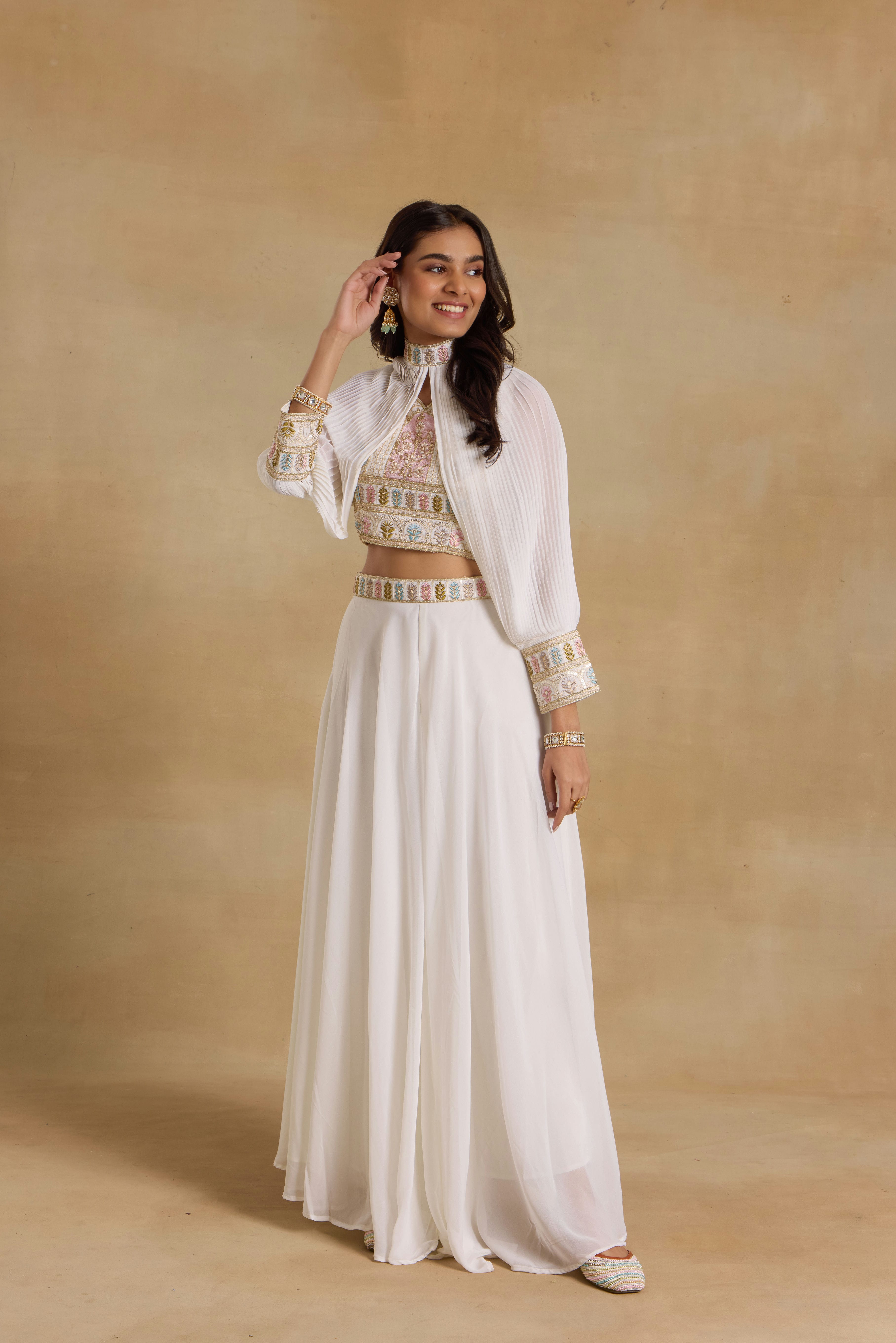 Alaya Heer Masakali White Sharara Set With Cape