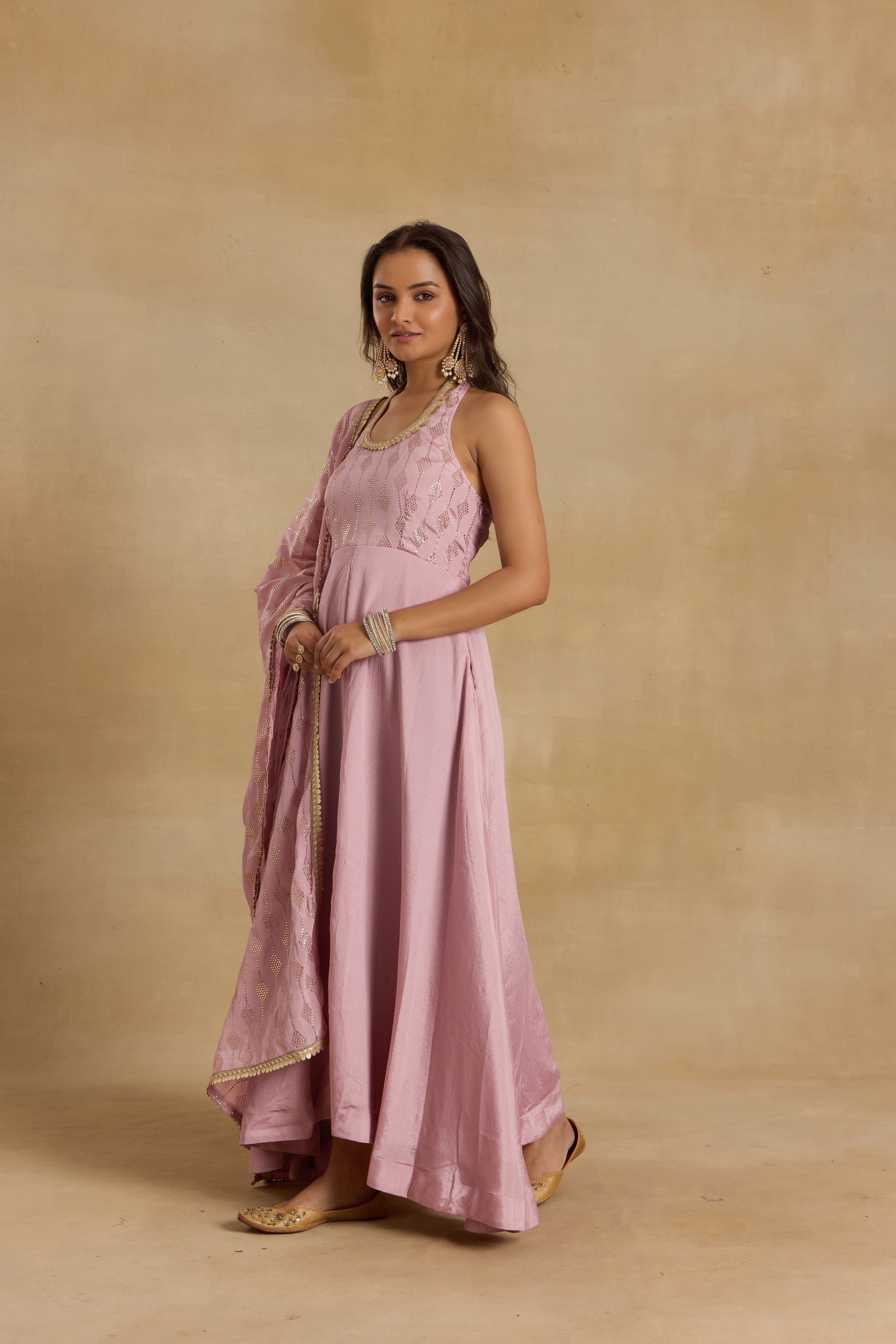 Alaya Heer Lilac Halter Neck Anarkali With Dupatta