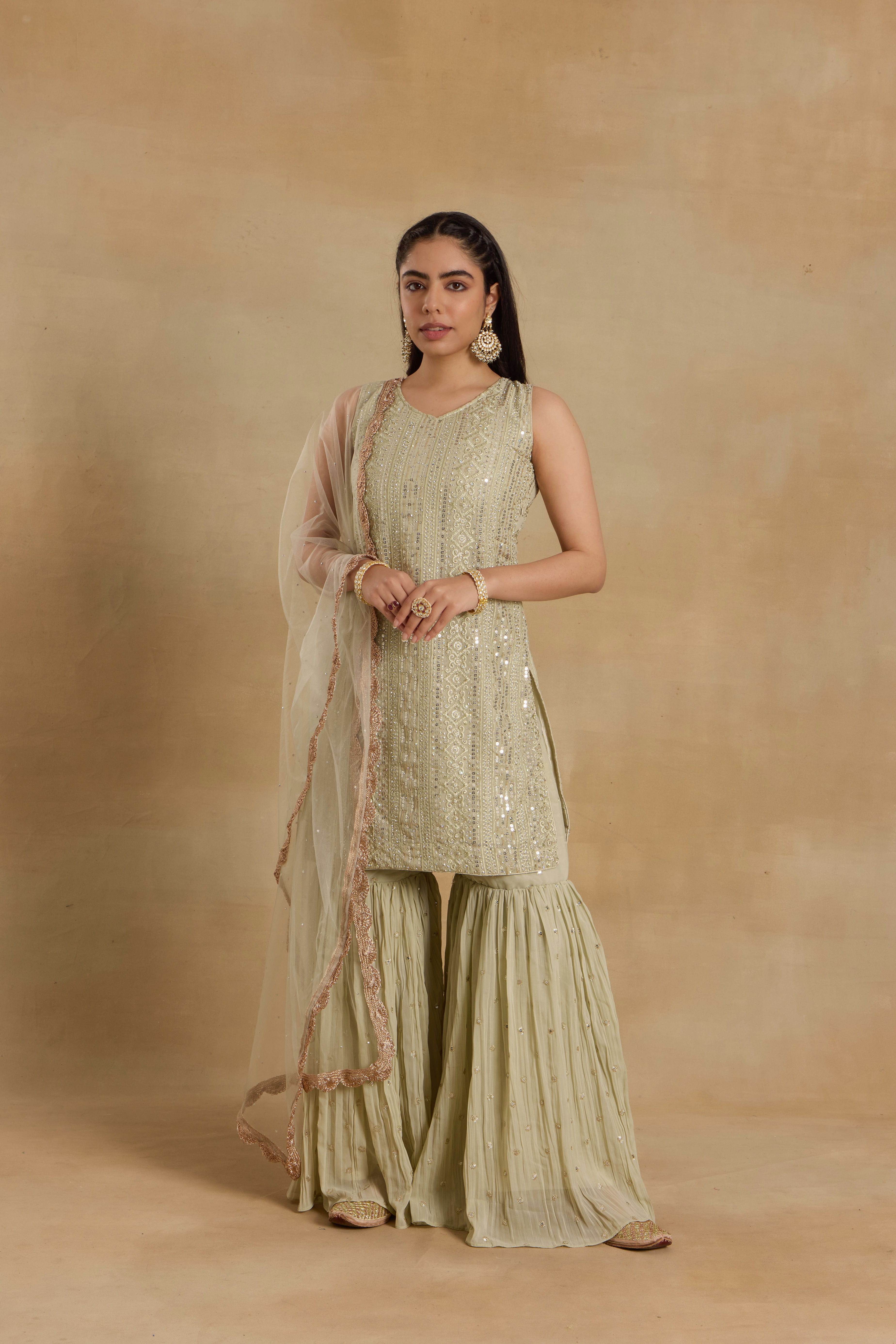 Alaya Heer Pistachiao Green Kurta With Sharara Set