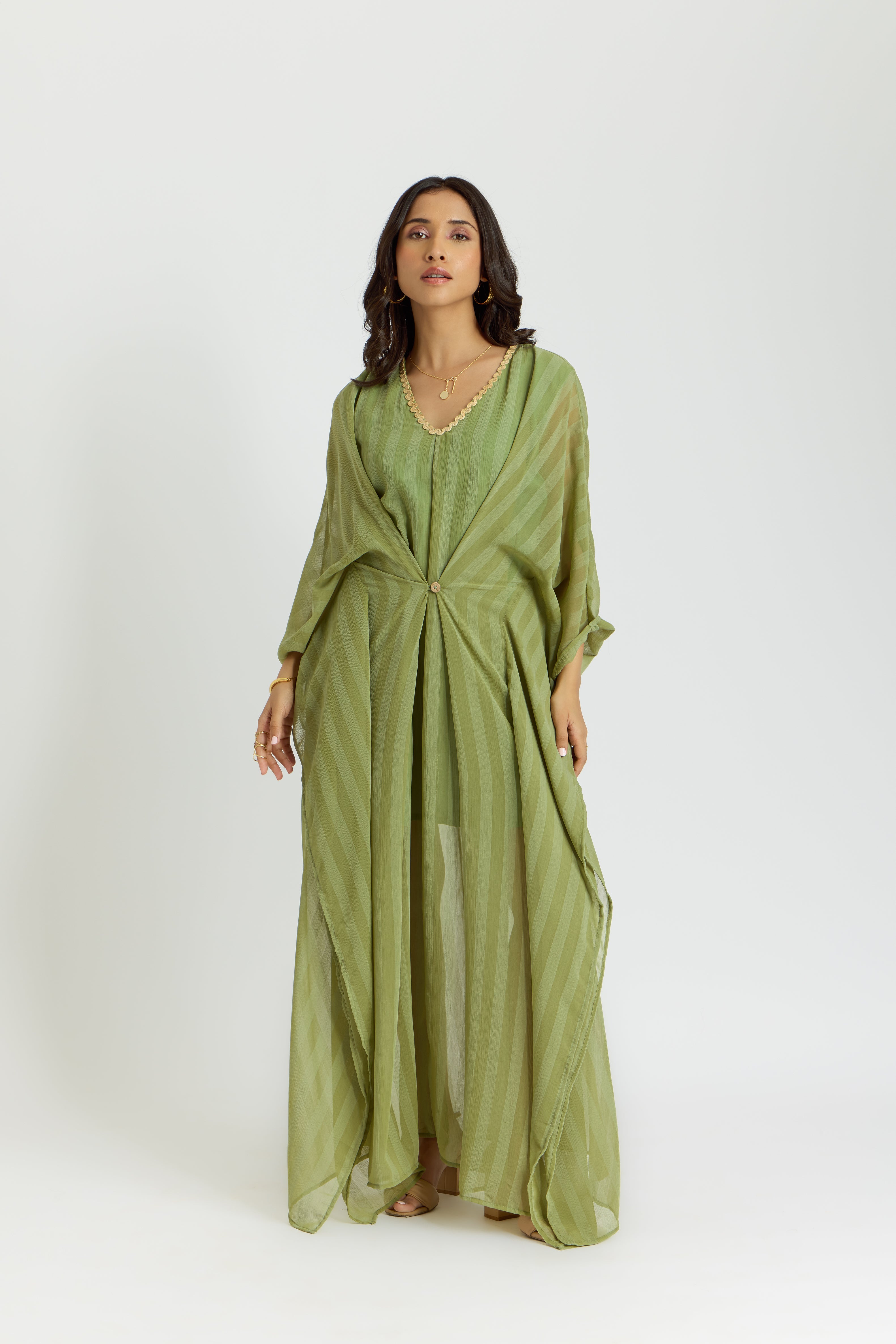 Alaya Cairo Matcha Green Kaftan Dress (Dispatch in 2 Weeks)