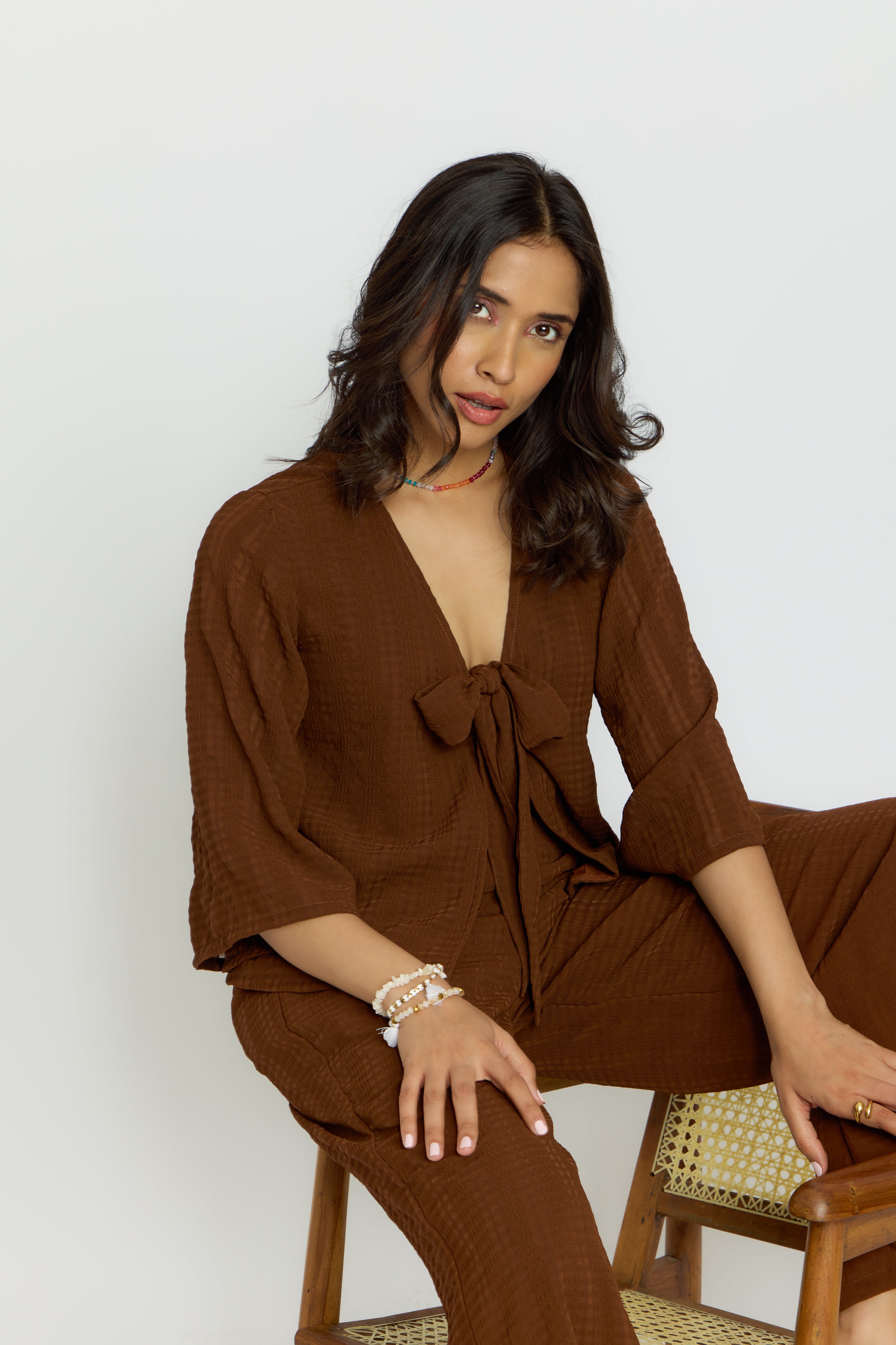 Alaya Cairo Brown Front Tie-Up Top