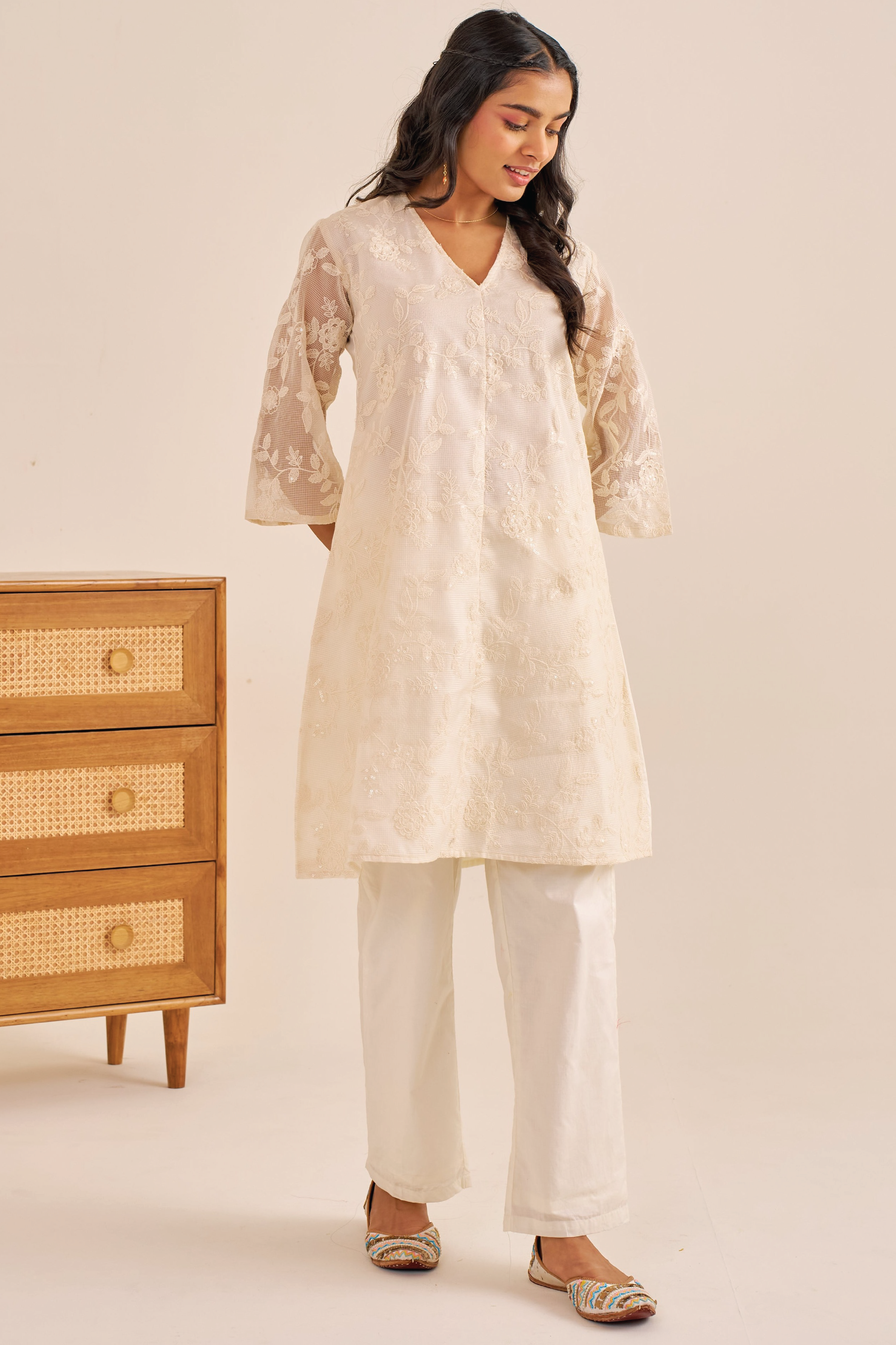 Alaya Meher Snow White Threadwork Kurta