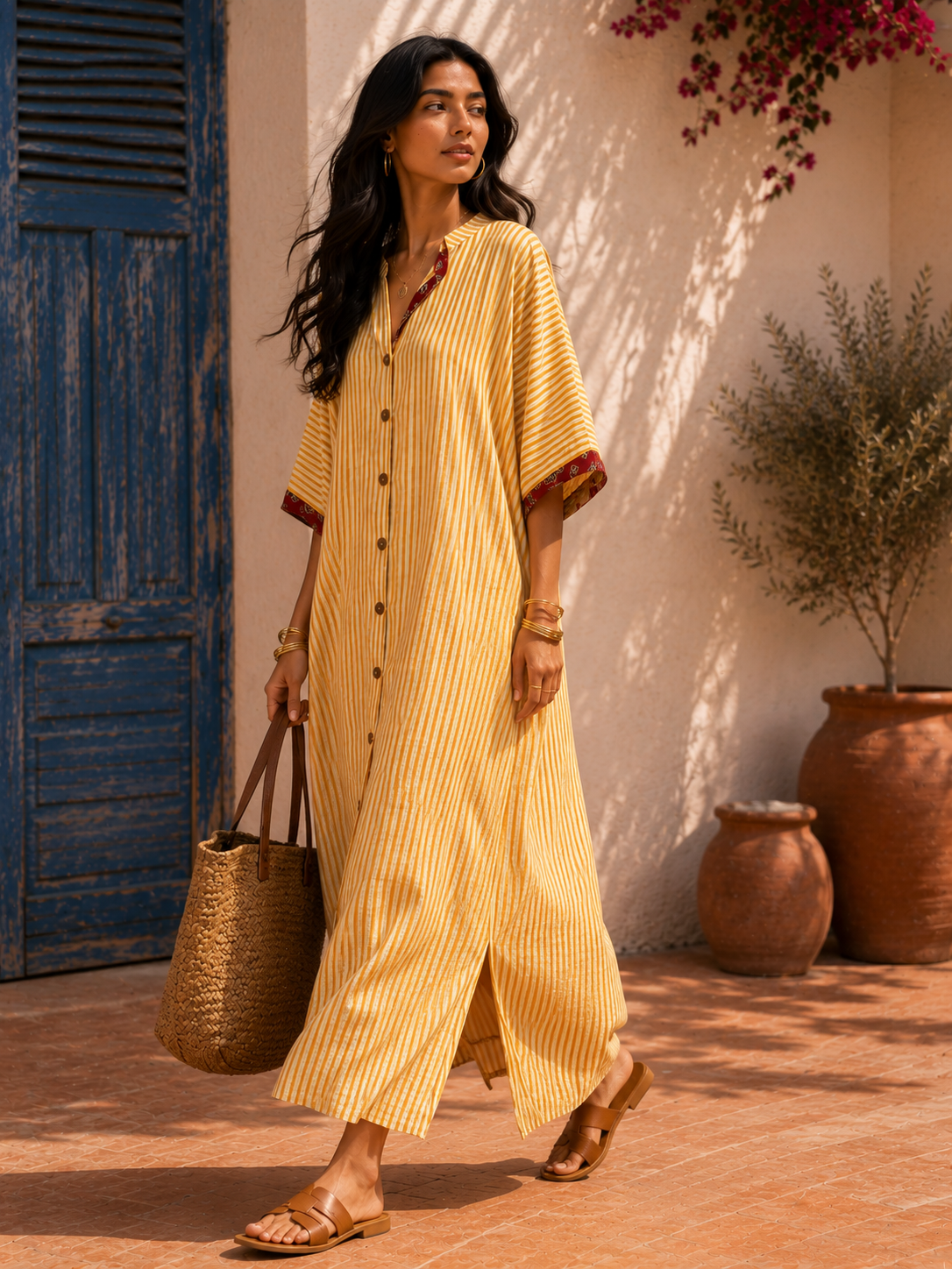 Aahista Honey Stripe Kaftan Dress