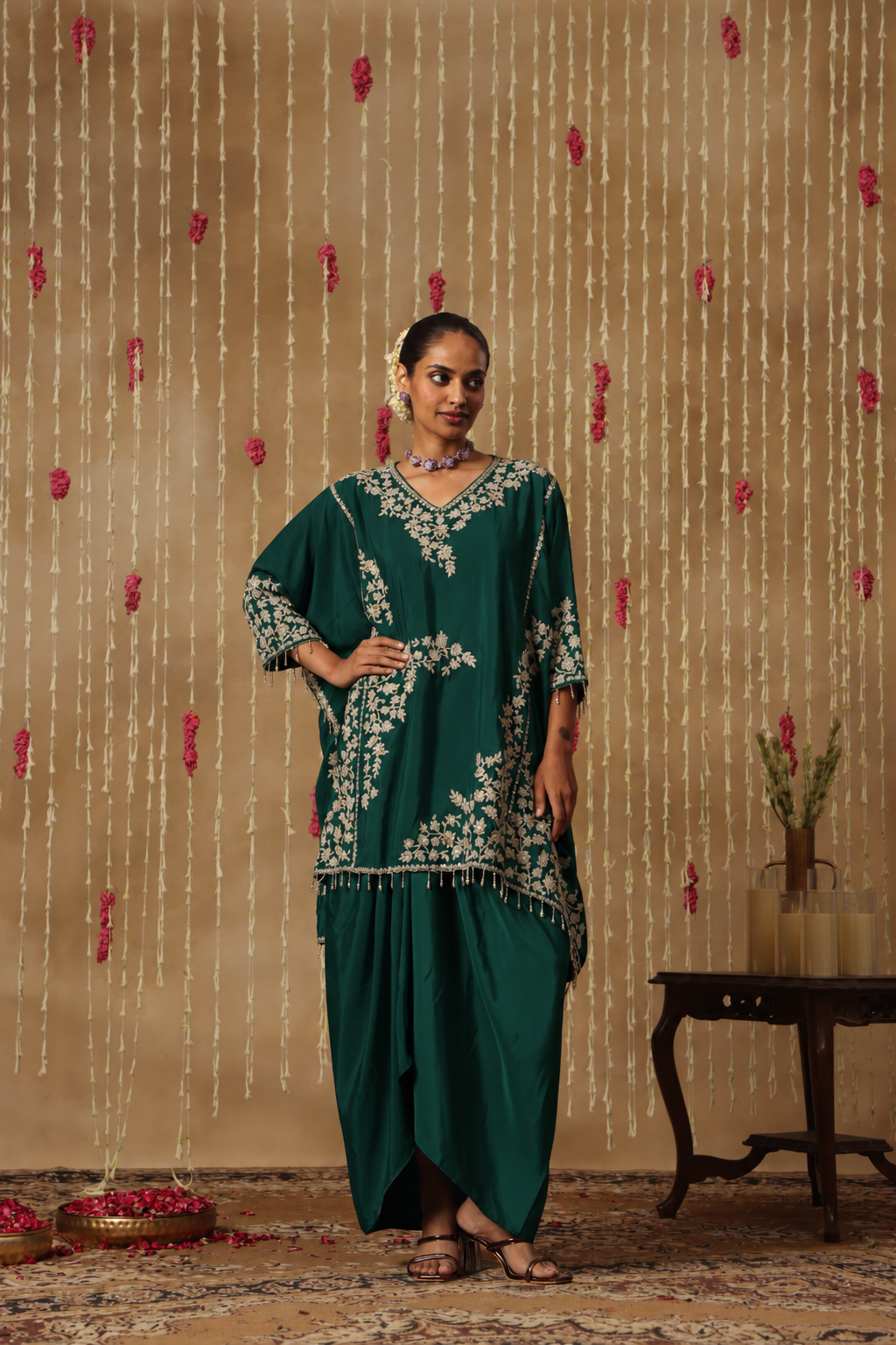 Jhoom Emerald Floral Dhoti Set