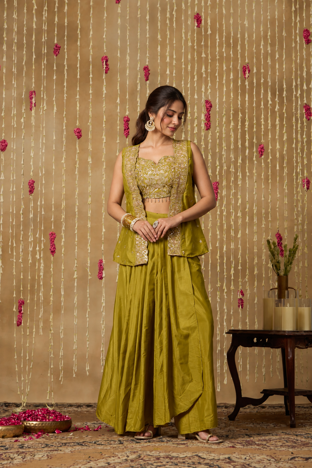 Jhoom Mehendi Green Cape Set