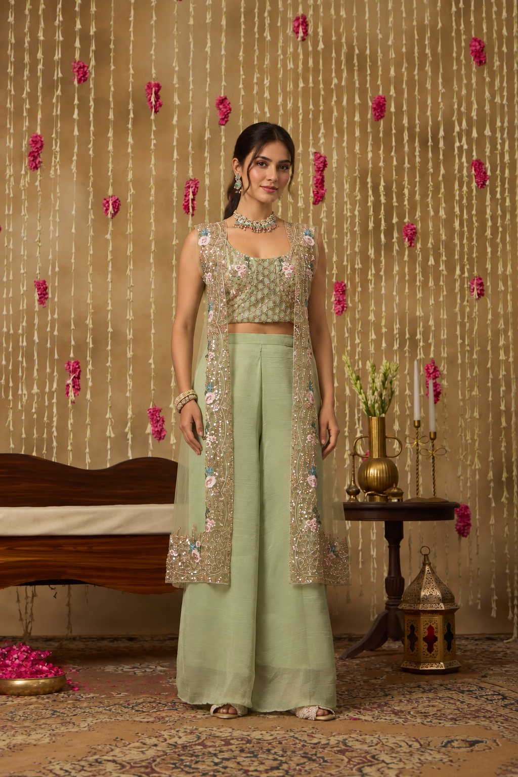Jhoom Mint Embroidered Overlay Set
