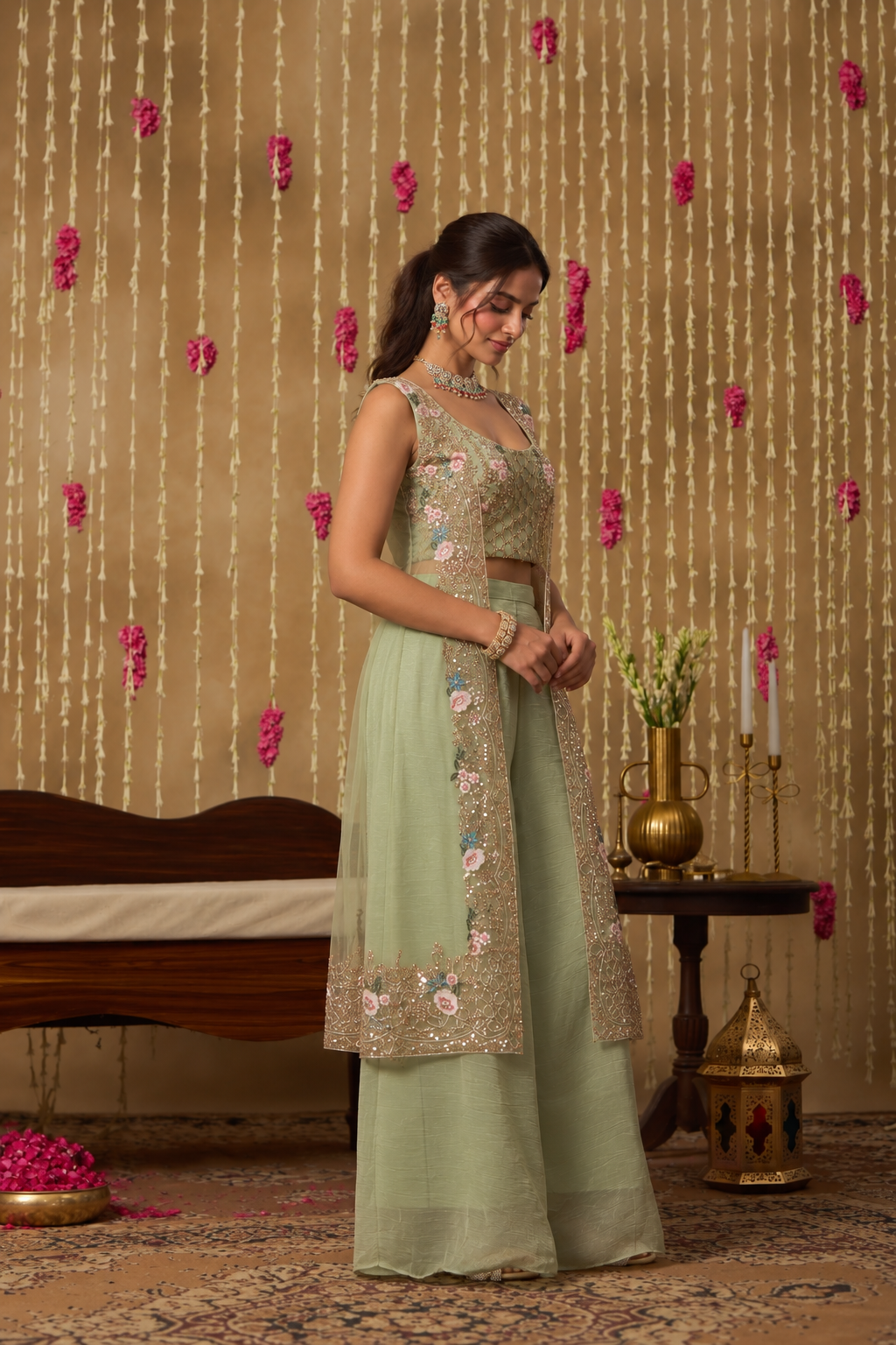 Jhoom Mint Embroidered Overlay Set
