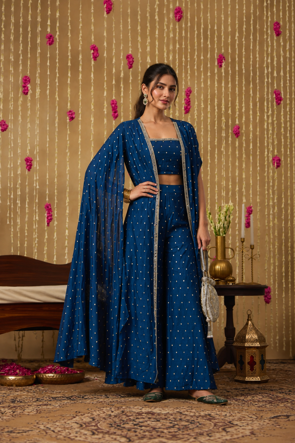 Jhoom Navy Zari Overlay Set
