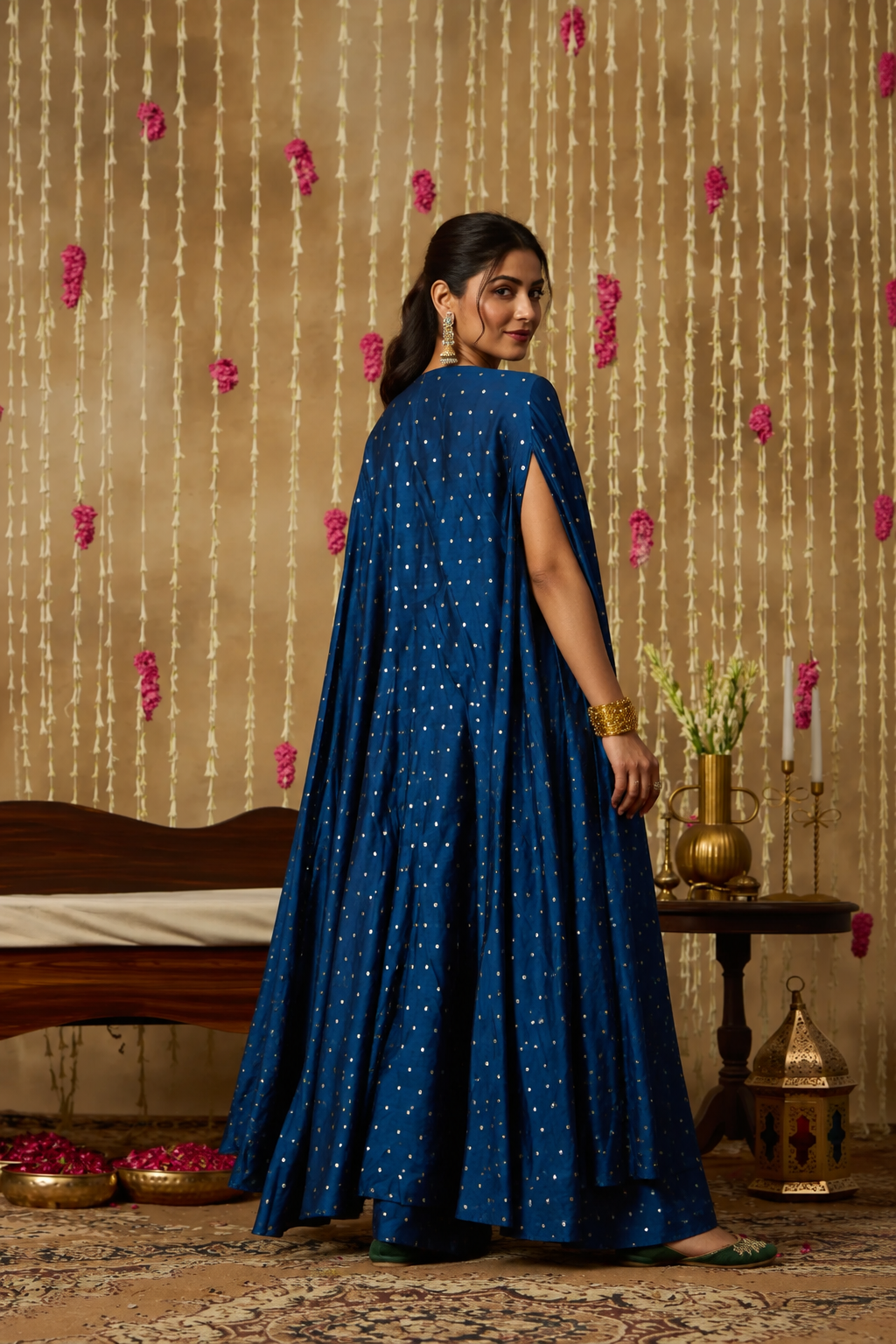 Jhoom Navy Zari Overlay Set