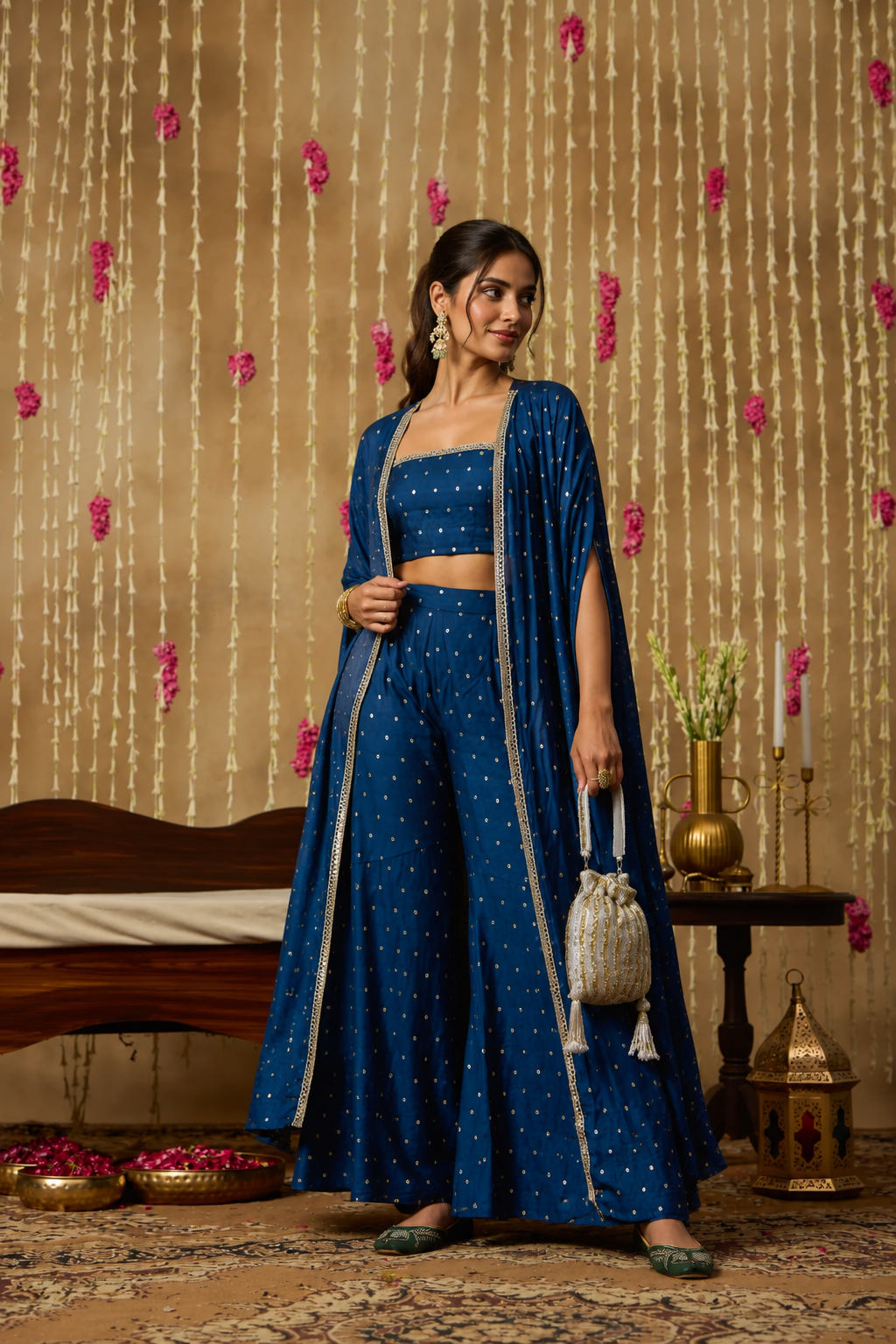 Jhoom Navy Zari Overlay Set