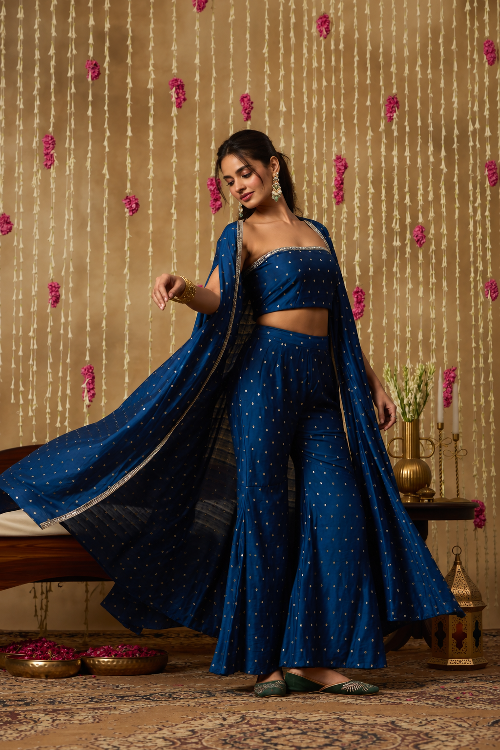 Jhoom Navy Zari Overlay Set