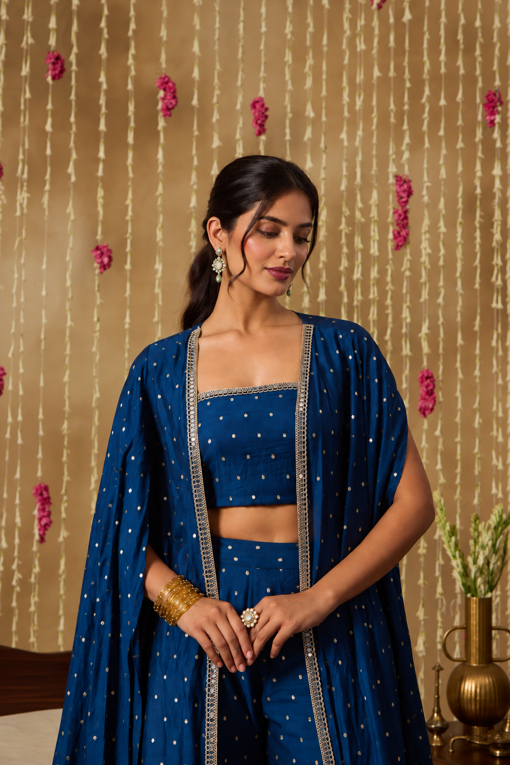 Jhoom Navy Zari Overlay Set