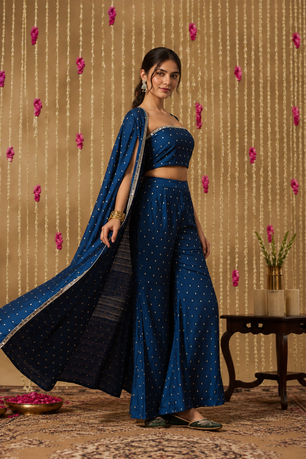 Jhoom Navy Zari Overlay Set
