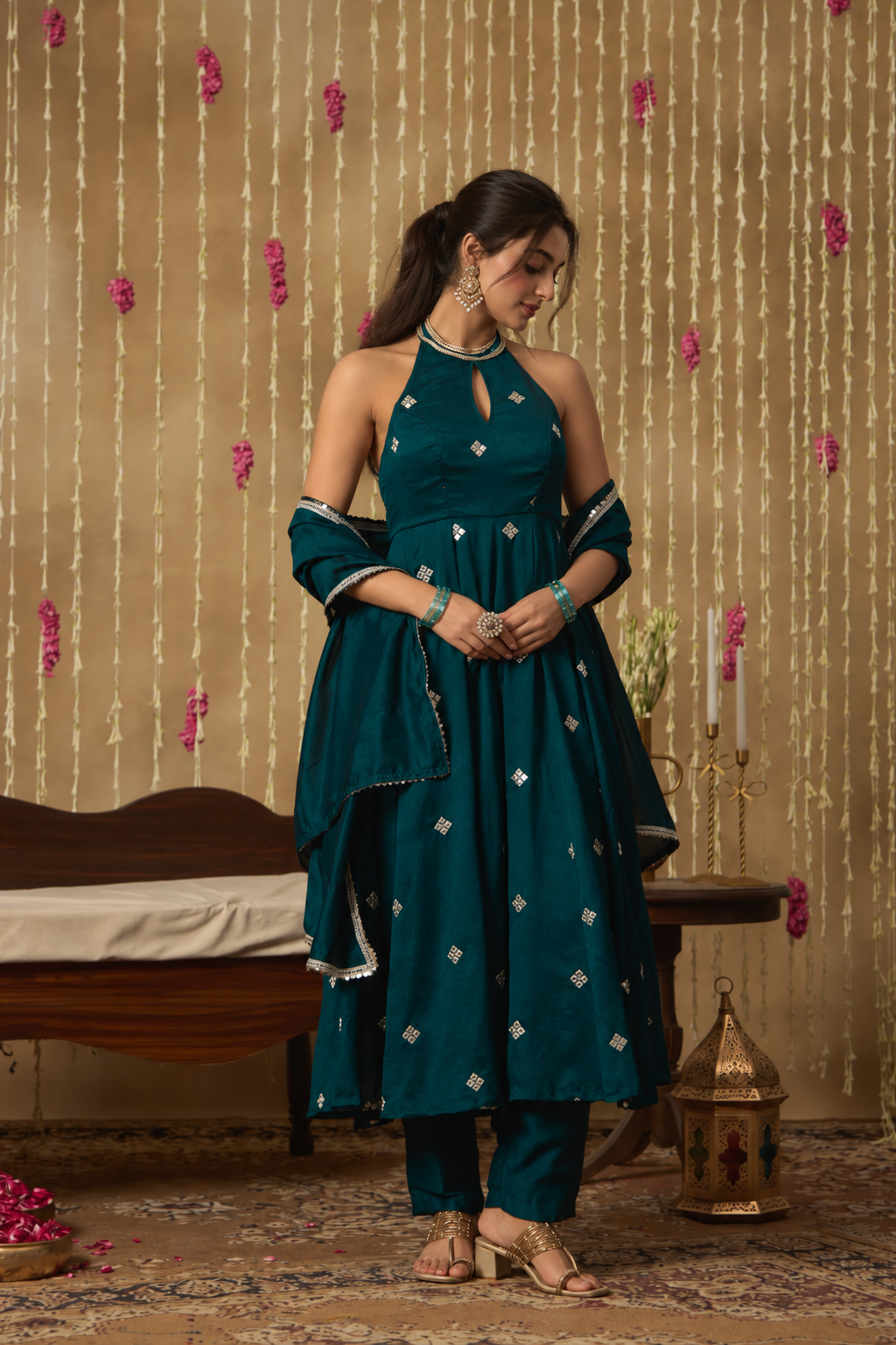 Jhoom Emerald Halter Anarkali Set
