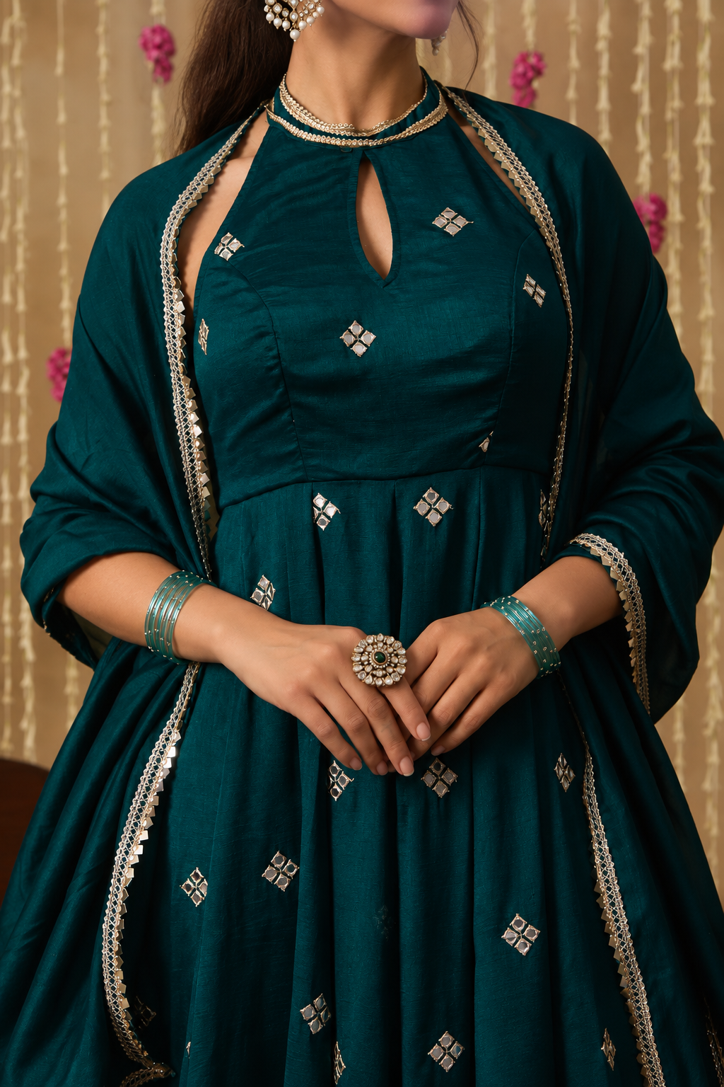 Jhoom Emerald Halter Anarkali Set