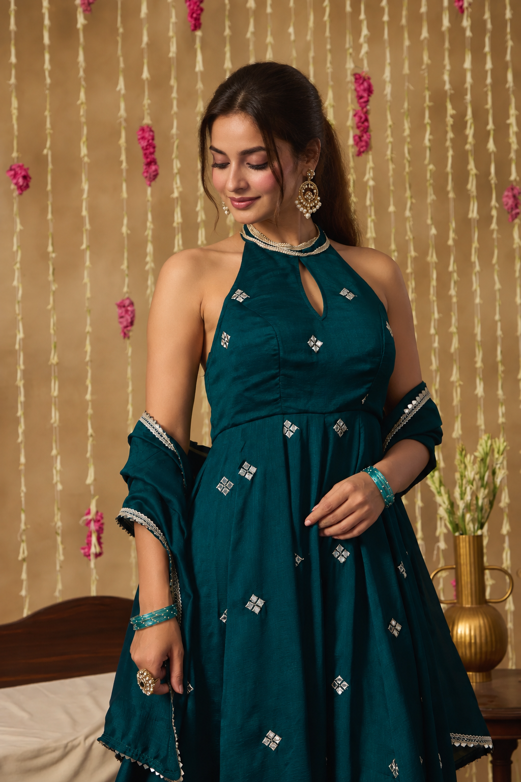 Jhoom Emerald Halter Anarkali Set