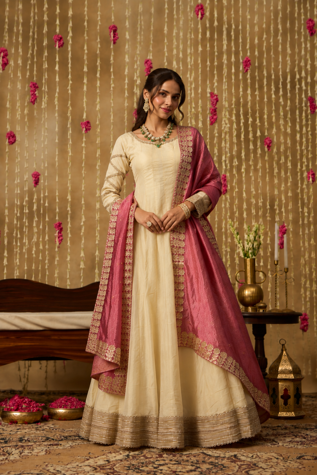 Jhoom Ivory Rose Anarkali Set