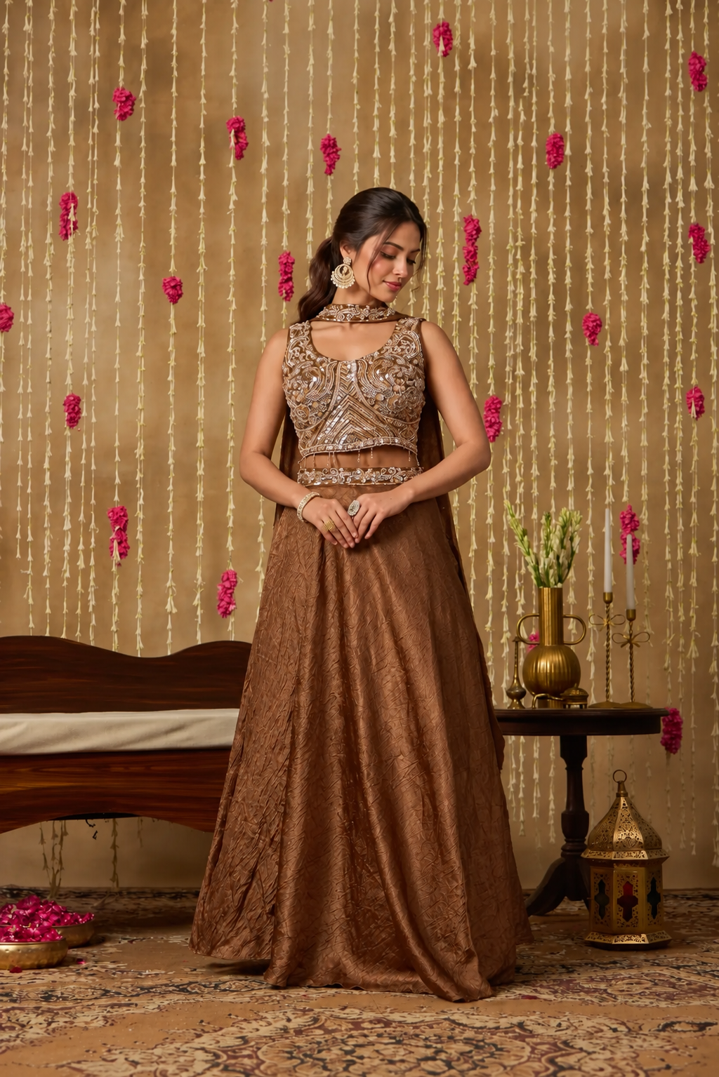 Jhoom Bronze Embroidered Lehenga Set