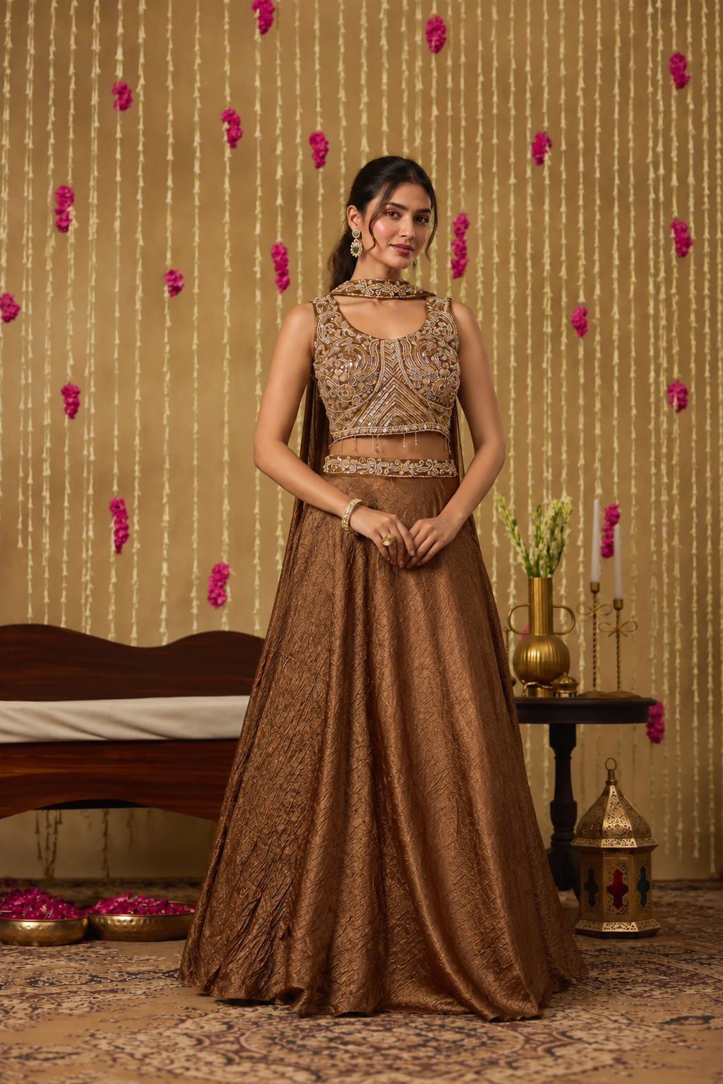 Jhoom Bronze Embroidered Lehenga Set