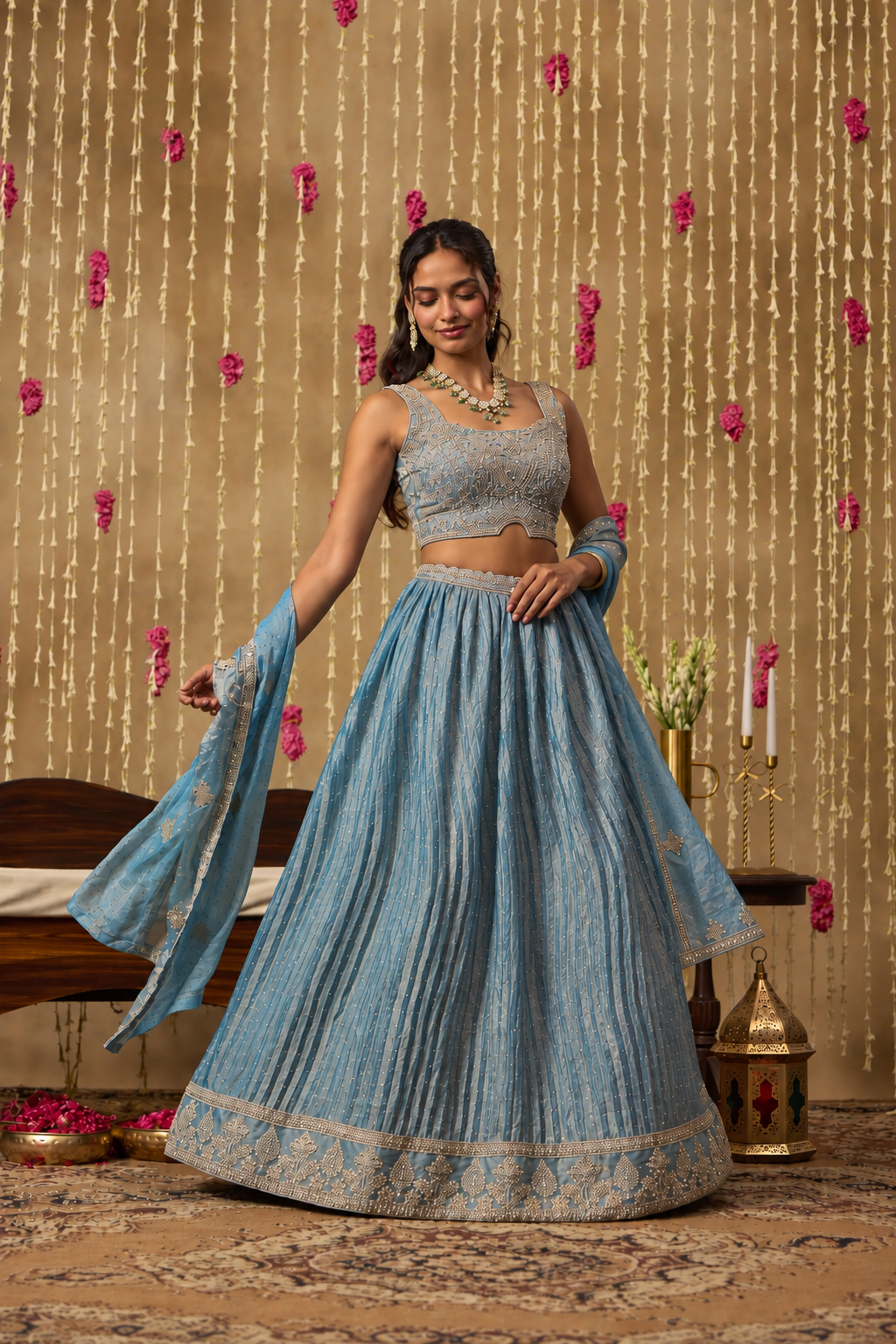 Jhoom Ice Blue Shimmer Lehenga Set