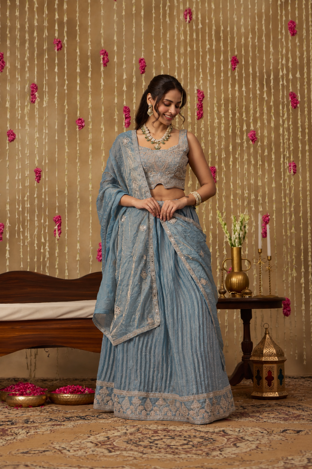 Jhoom Ice Blue Shimmer Lehenga Set