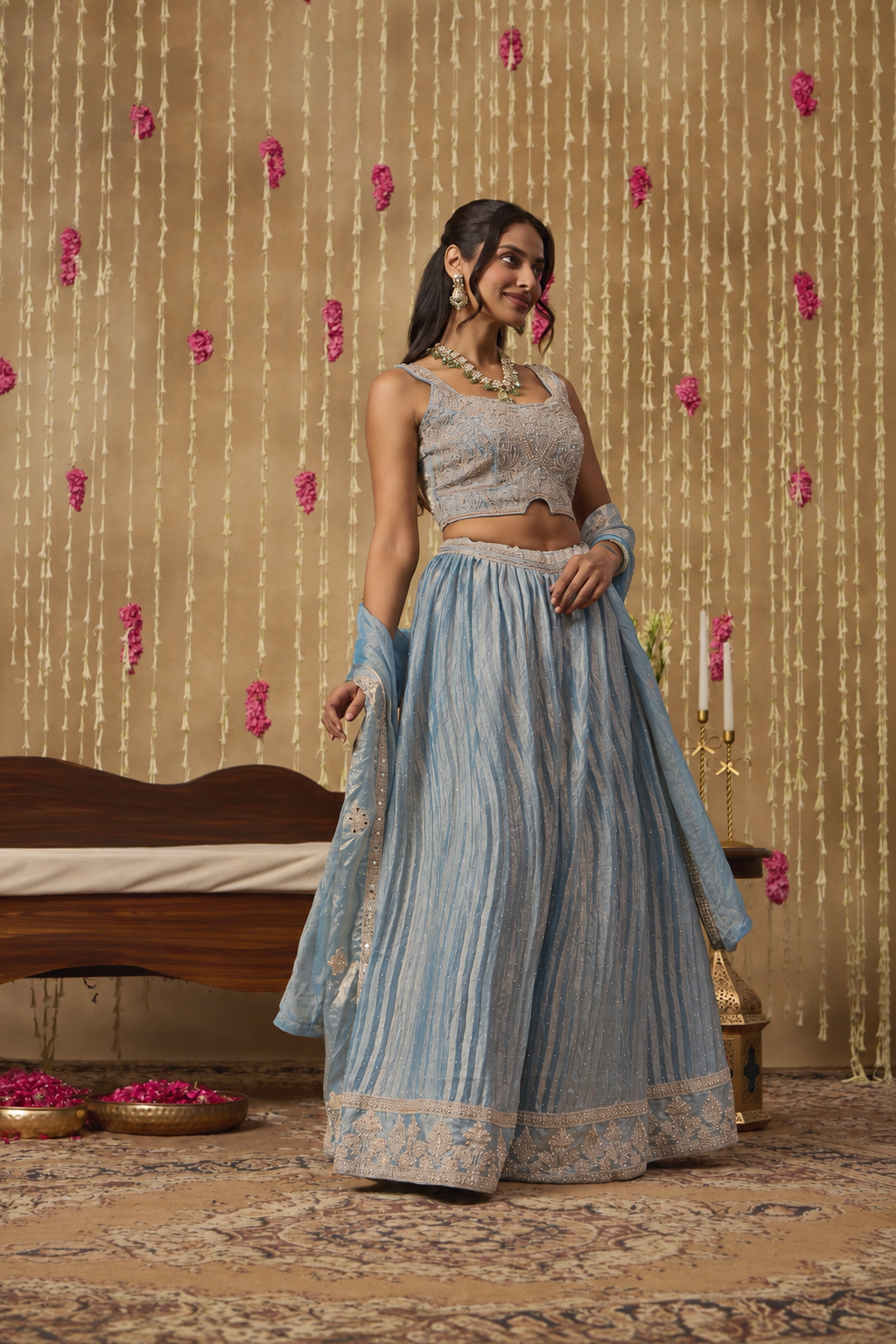Jhoom Ice Blue Shimmer Lehenga Set