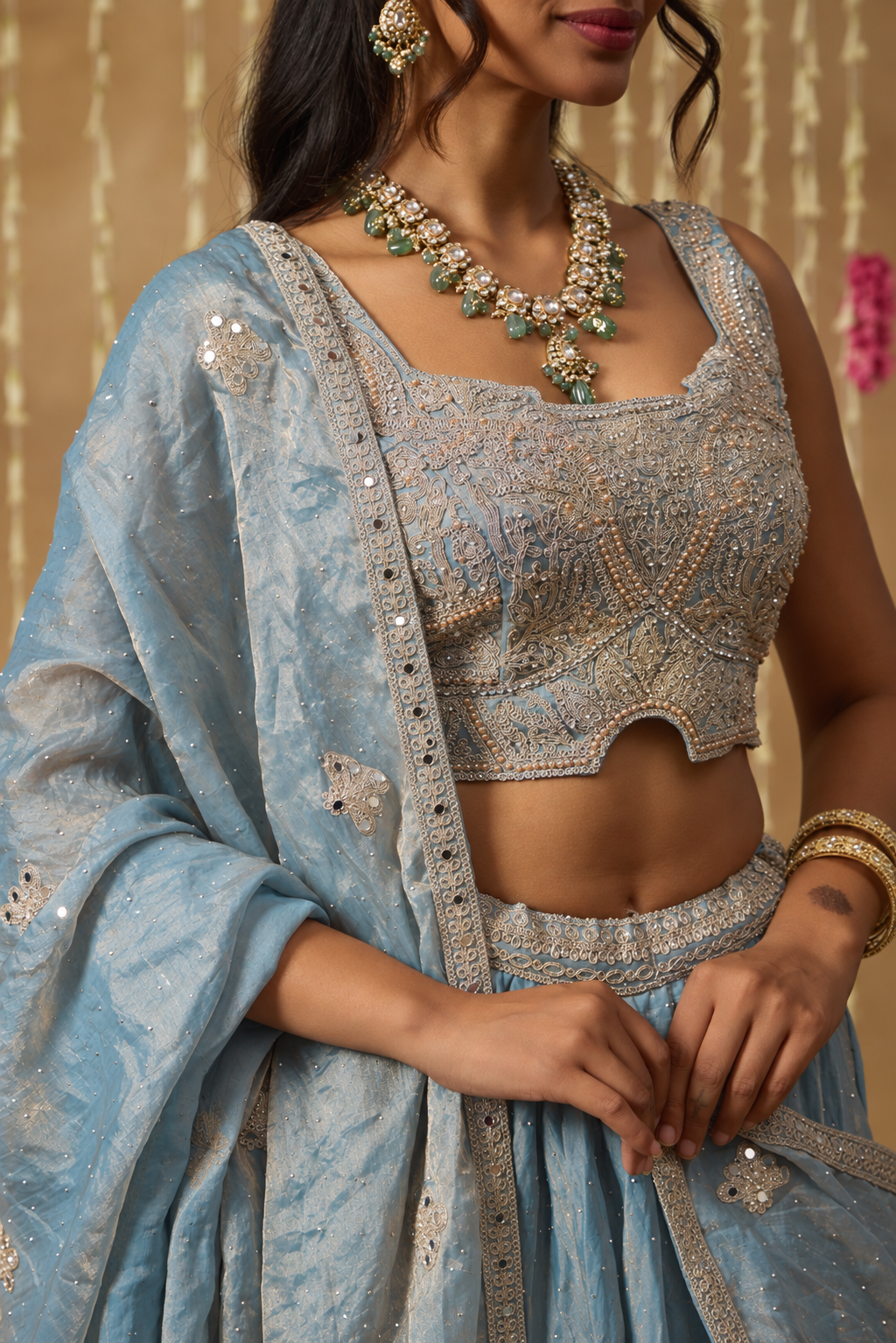 Jhoom Ice Blue Shimmer Lehenga Set