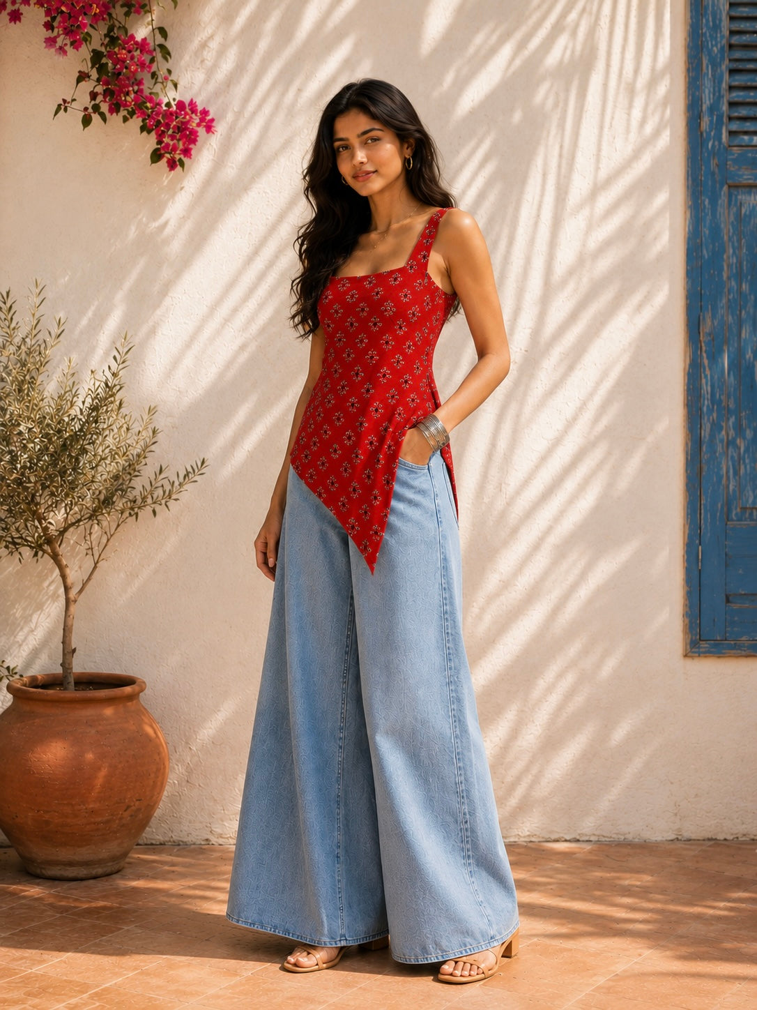 Aahista Scarlet Handblock Kurti