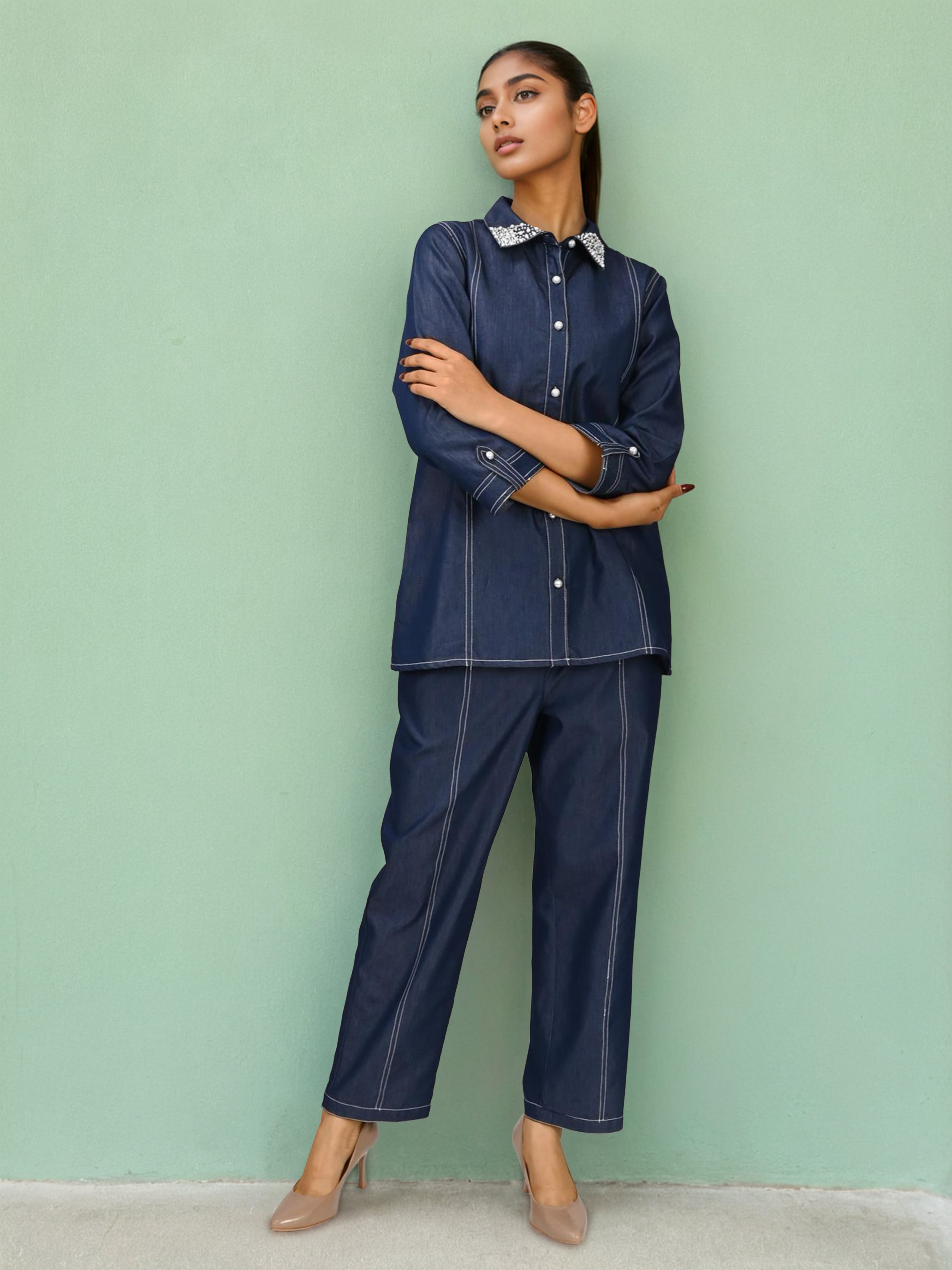 Alaya Select Navy Denim Co-ord Set