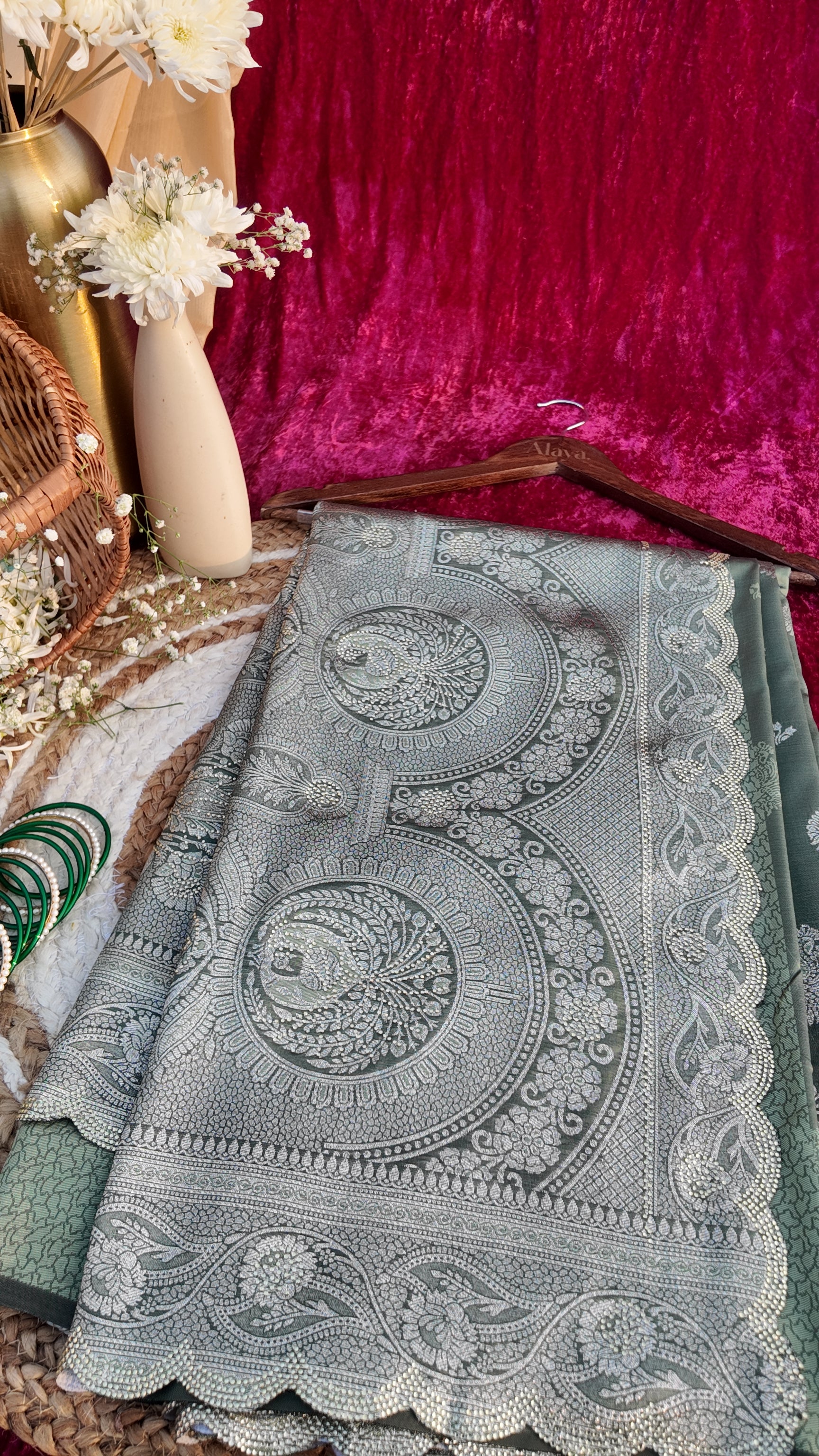 Alaya Rozana Green Lush Unstitched Saree