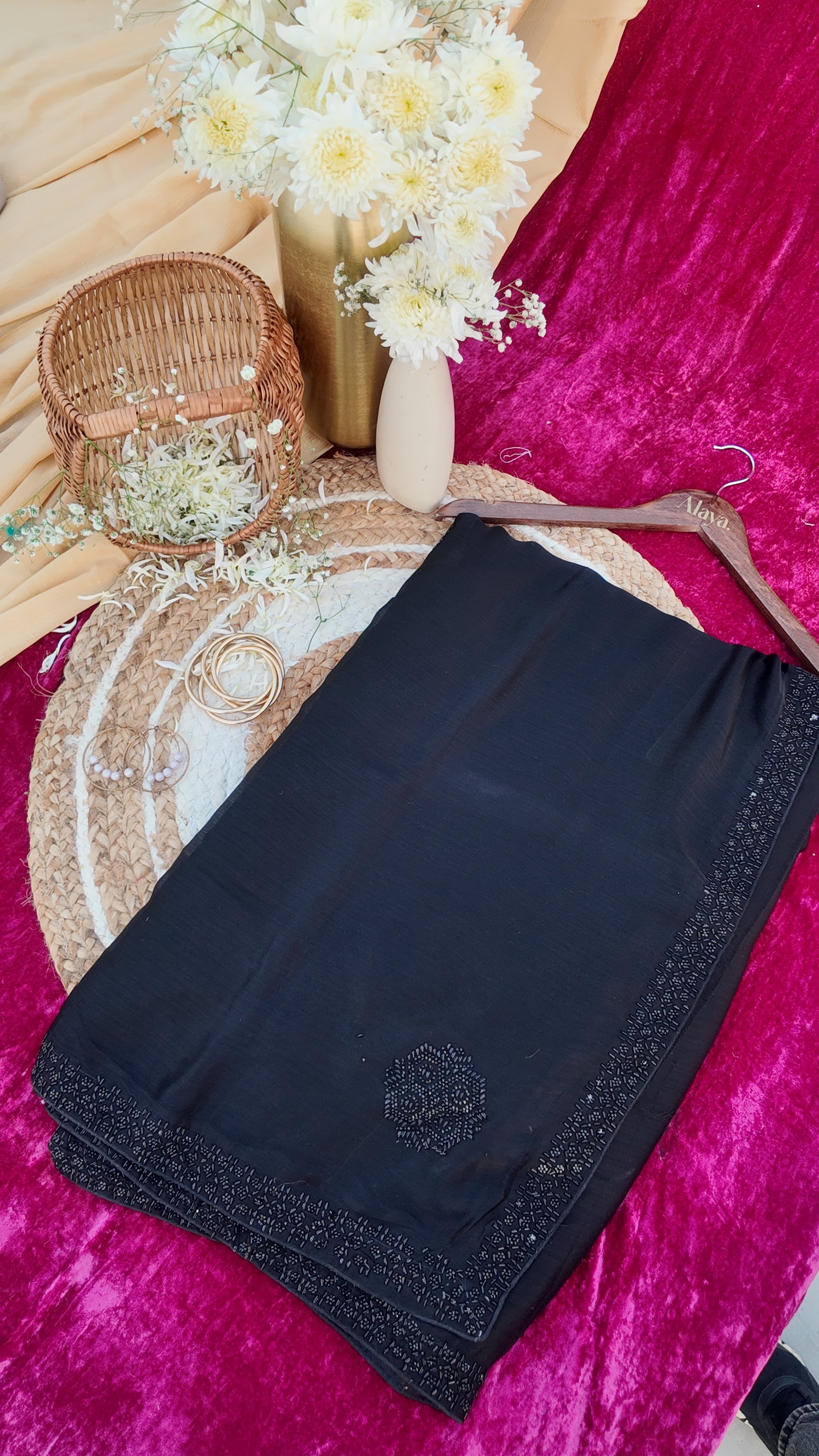 Alaya Rozana Black Roohi Unstitched Saree