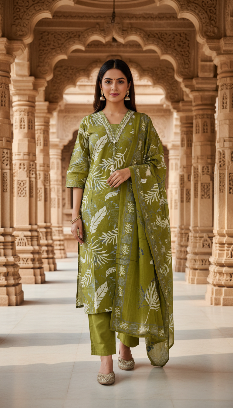Alaya Select Olive Cotton Kurta Set