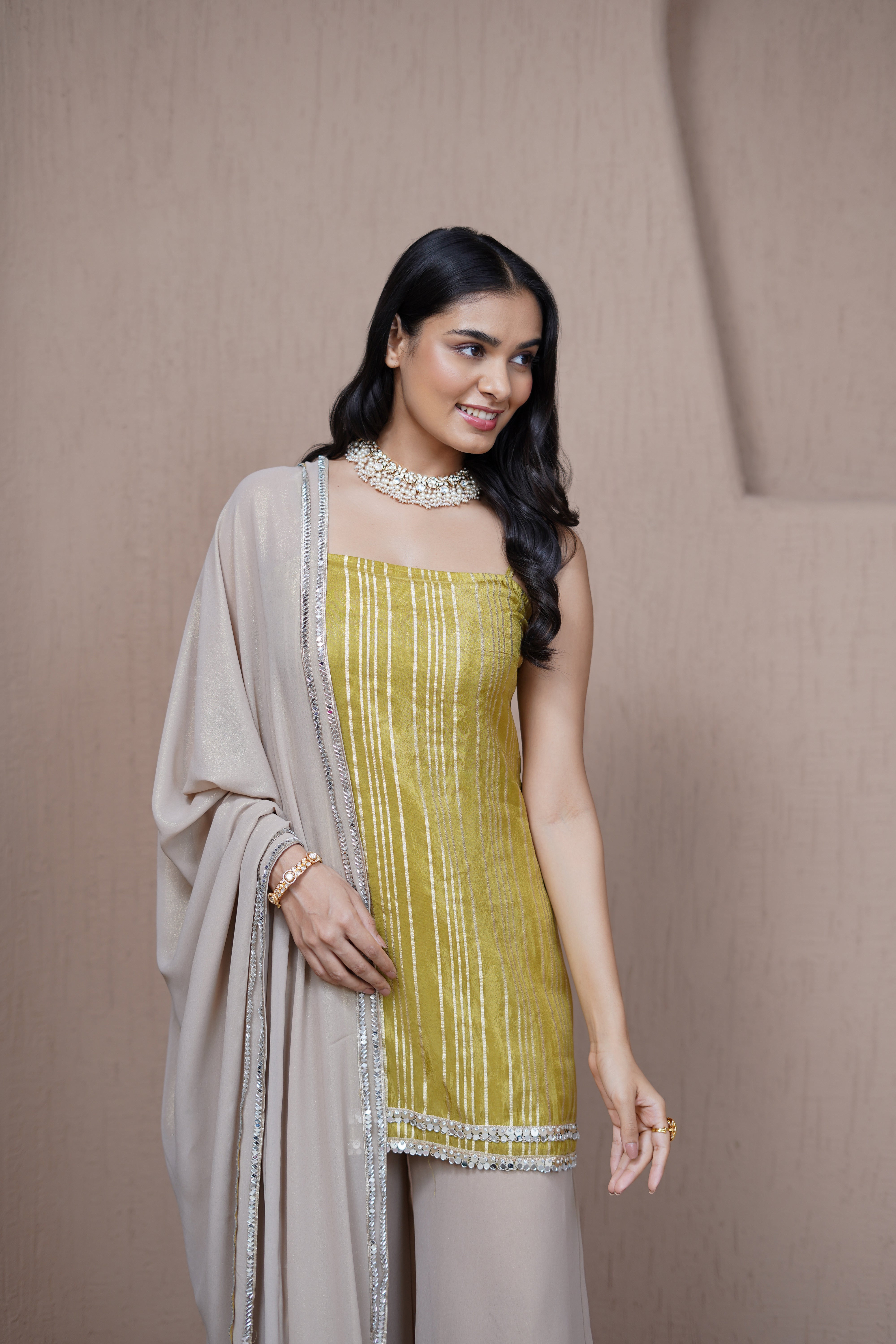 Alaya Resham Lime cami kurta set